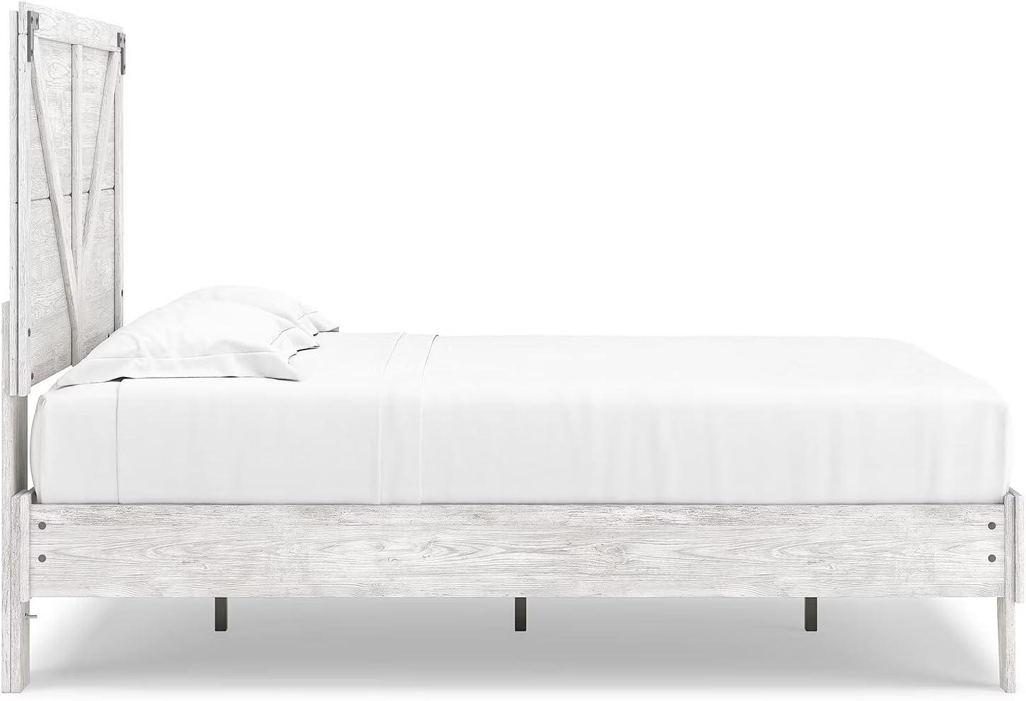 imageSignature Design by Ashley Shawburn Industrial Full Crossbuck Panel Platform Bed with Metal Slats Foundation or Box Spring Not Needed WhitewashWhiteDark Charcoal Gray