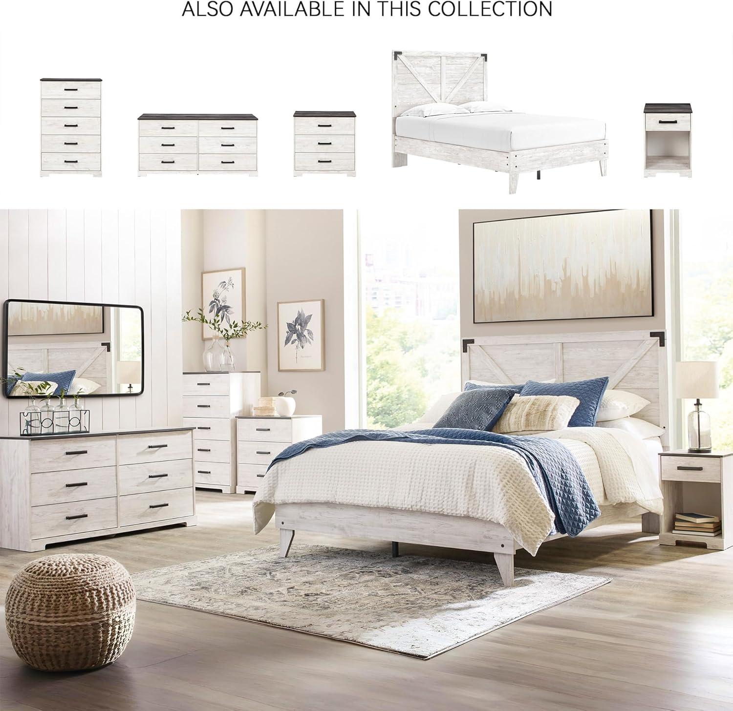 imageSignature Design by Ashley Shawburn Industrial Full Crossbuck Panel Platform Bed with Metal Slats Foundation or Box Spring Not Needed WhitewashWhiteDark Charcoal Gray