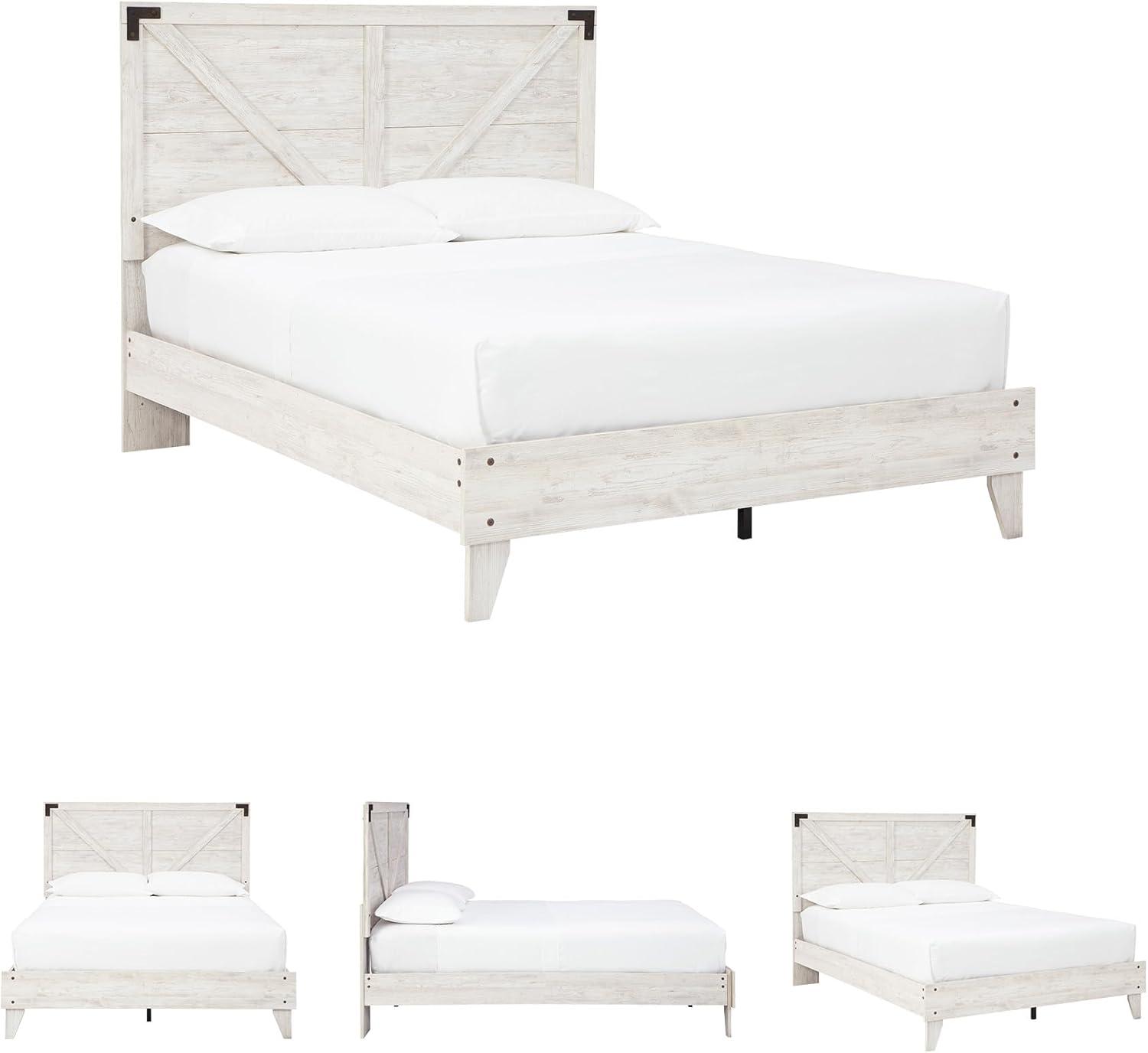 imageSignature Design by Ashley Shawburn Industrial Full Crossbuck Panel Platform Bed with Metal Slats Foundation or Box Spring Not Needed WhitewashWhiteDark Charcoal Gray