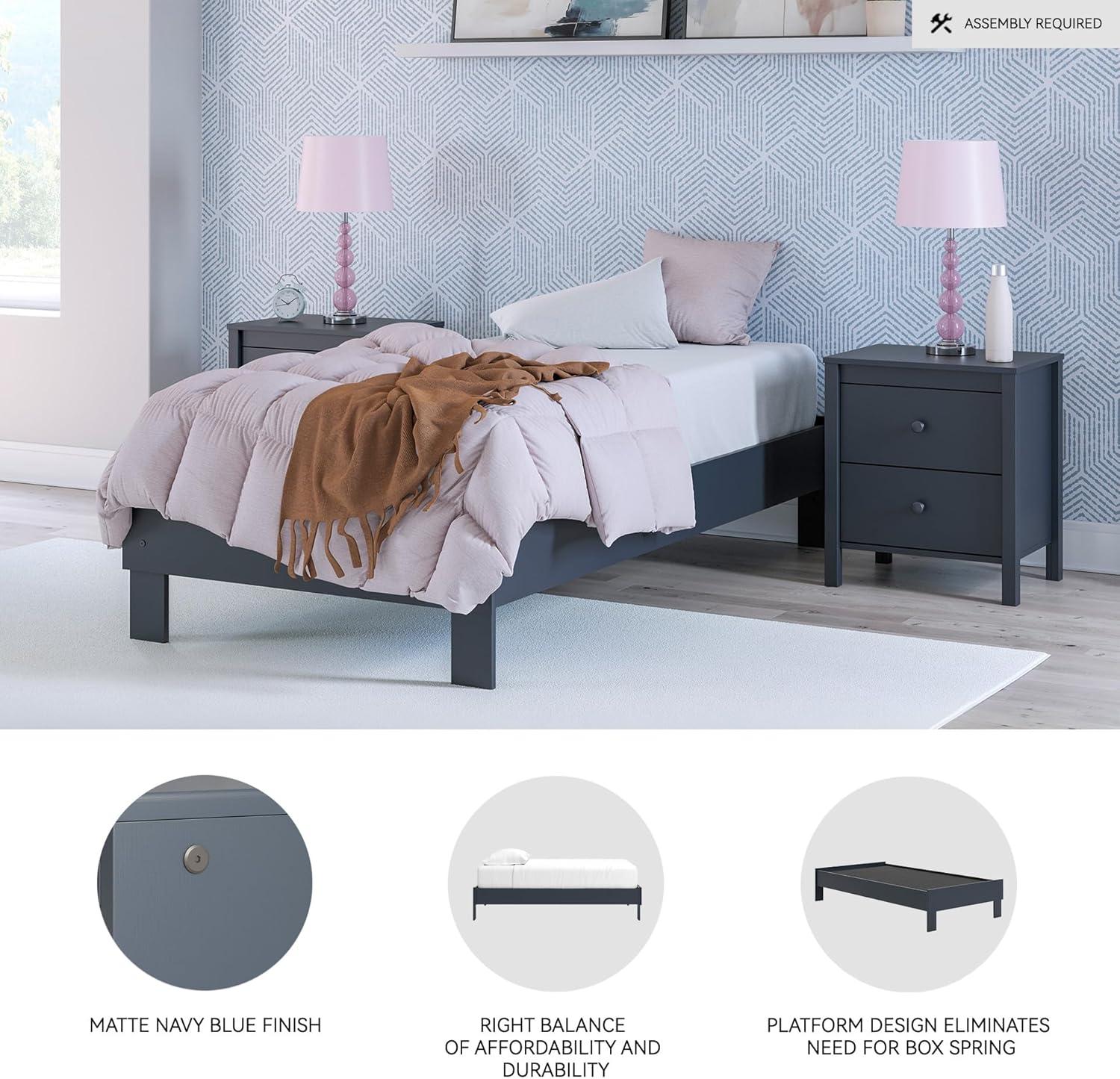 imageSignature Design by Ashley Simmenfort Vintage Twin Platform Bed with Metal Slats No Box Spring Needed Blue