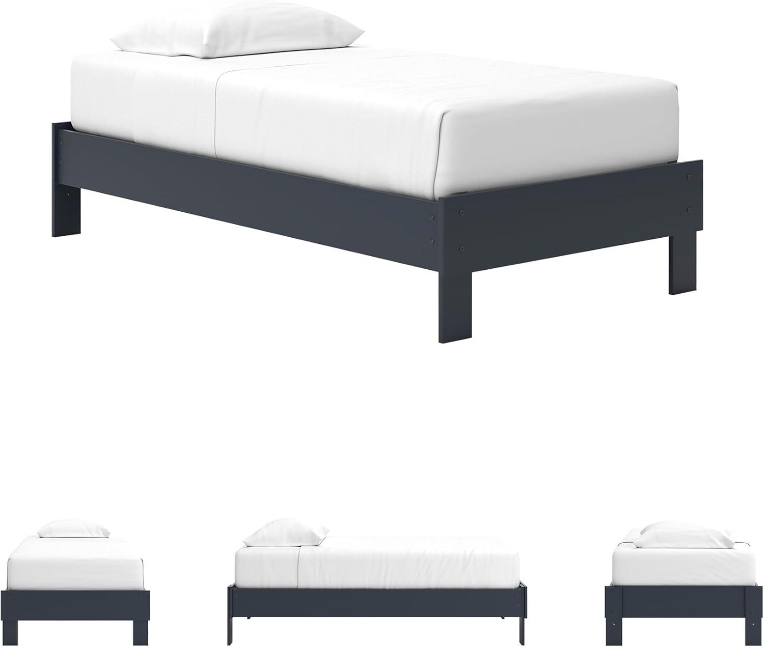 imageSignature Design by Ashley Simmenfort Vintage Twin Platform Bed with Metal Slats No Box Spring Needed Blue