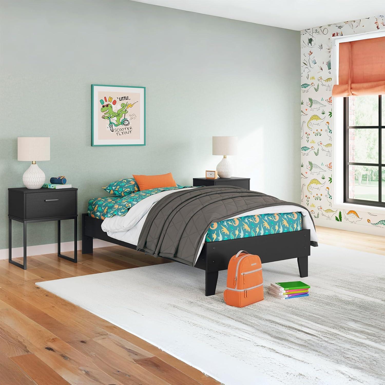 imageSignature Design by Ashley Socalle Casual Twin Platform Bed with Metal Slats No Box Spring Needed BlackBlack