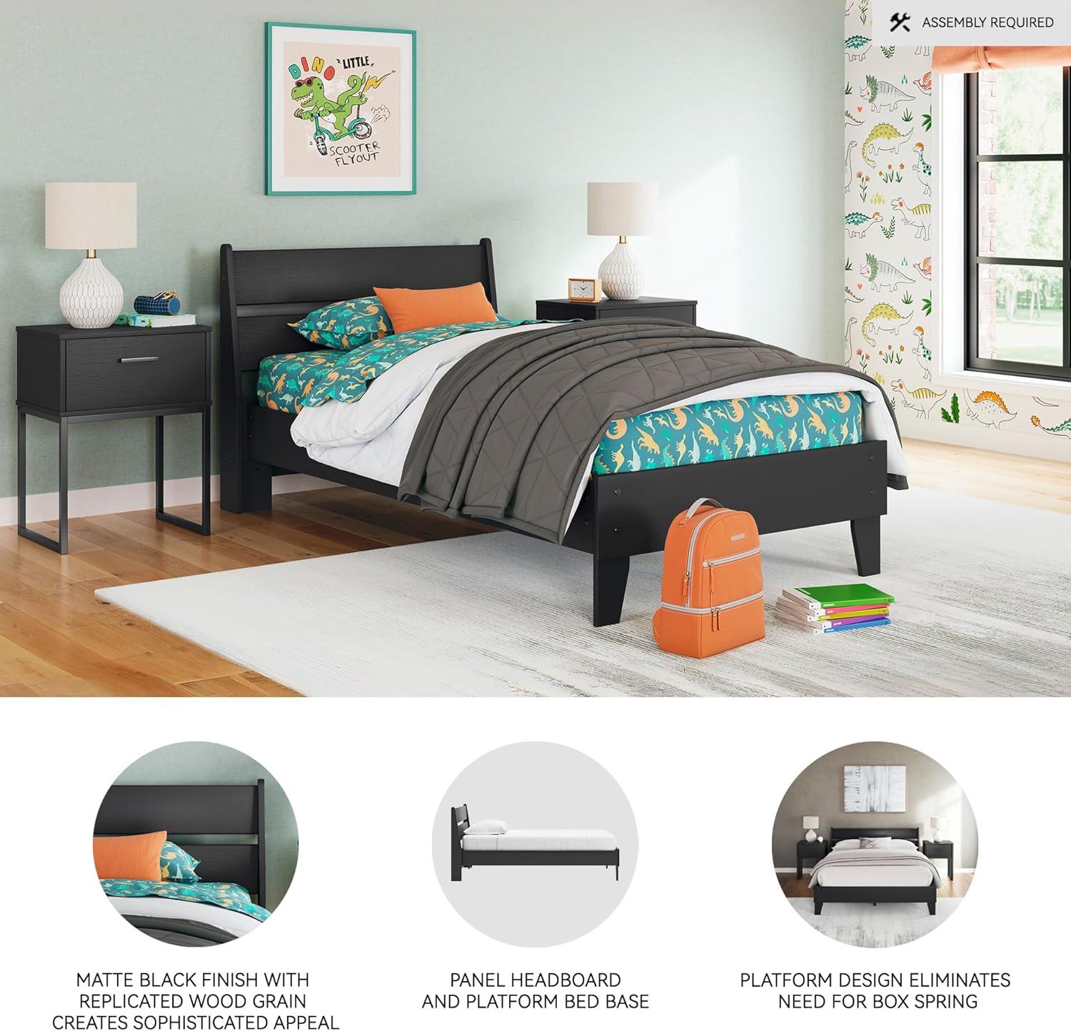 imageSignature Design by Ashley Socalle Casual Twin Platform Bed with Metal Slats No Box Spring Needed BlackBlack