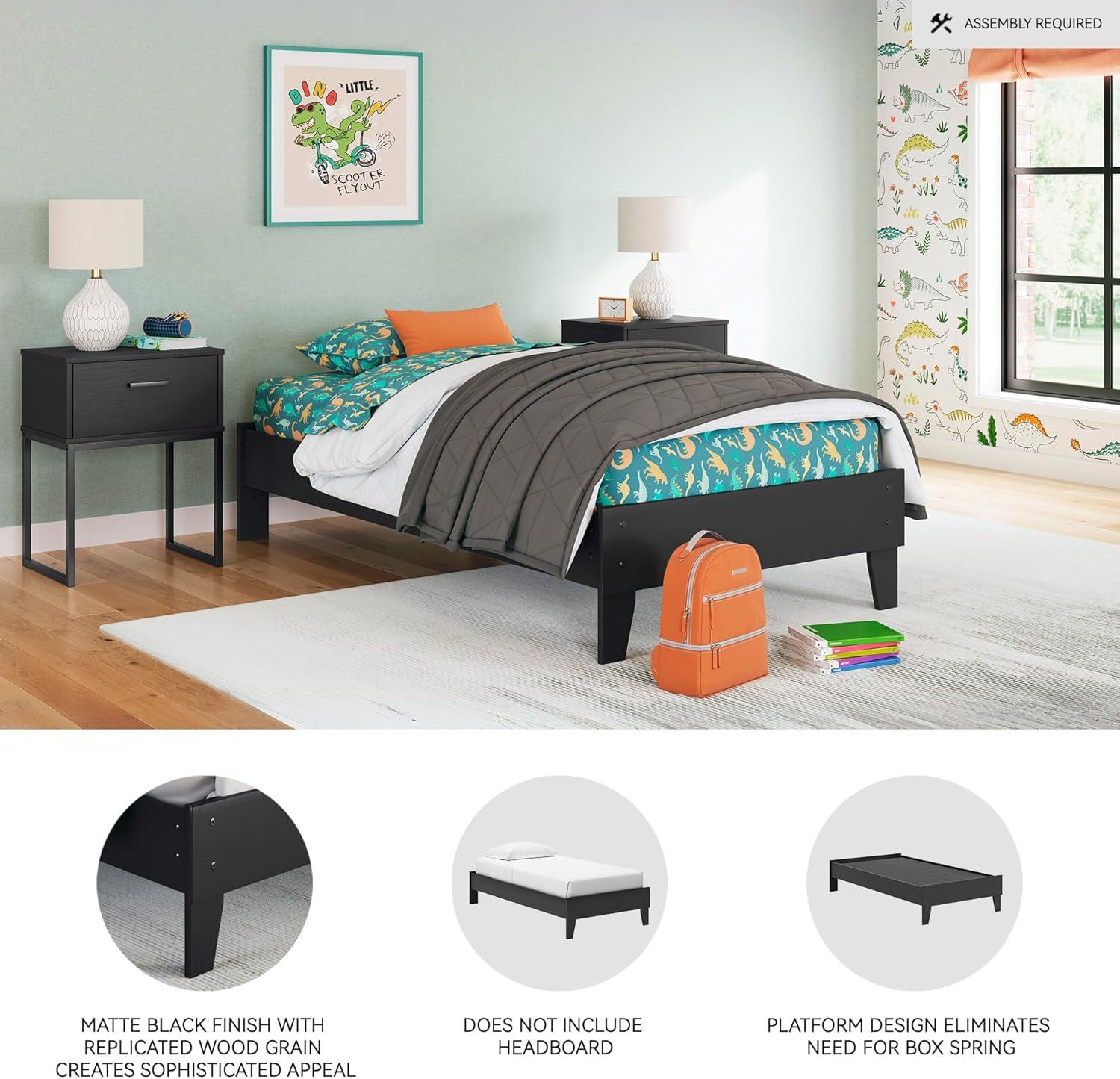 imageSignature Design by Ashley Socalle Casual Twin Platform Bed with Metal Slats No Box Spring Needed BlackBlack