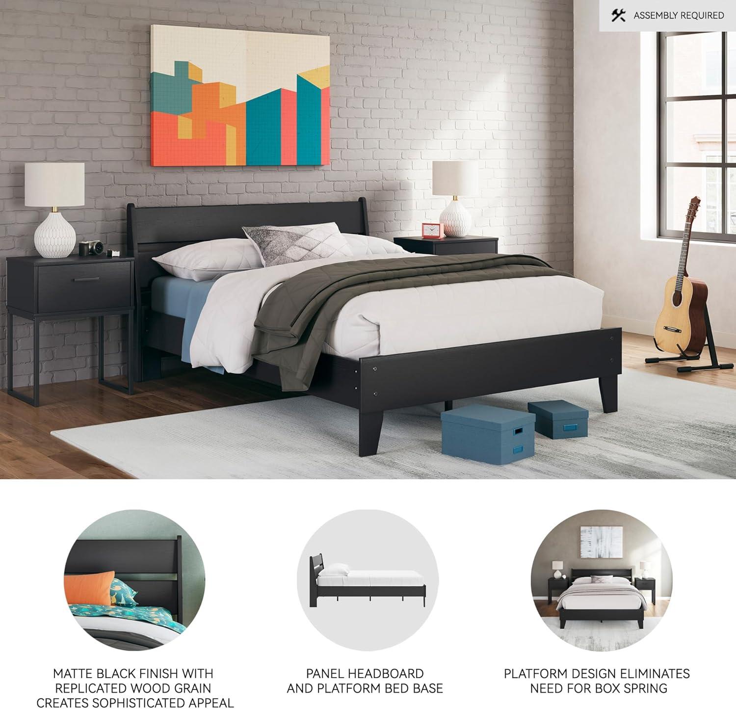 imageSignature Design by Ashley Socalle Casual Twin Platform Bed with Metal Slats No Box Spring Needed BlackBlack