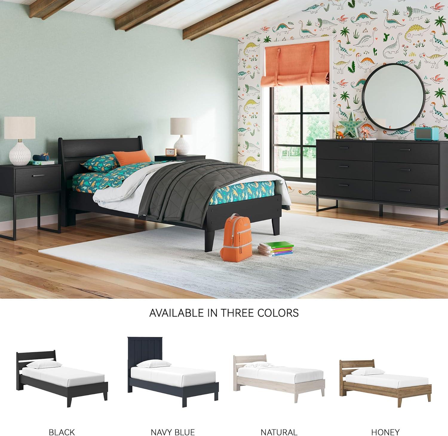 imageSignature Design by Ashley Socalle Casual Twin Platform Bed with Metal Slats No Box Spring Needed BlackBlack