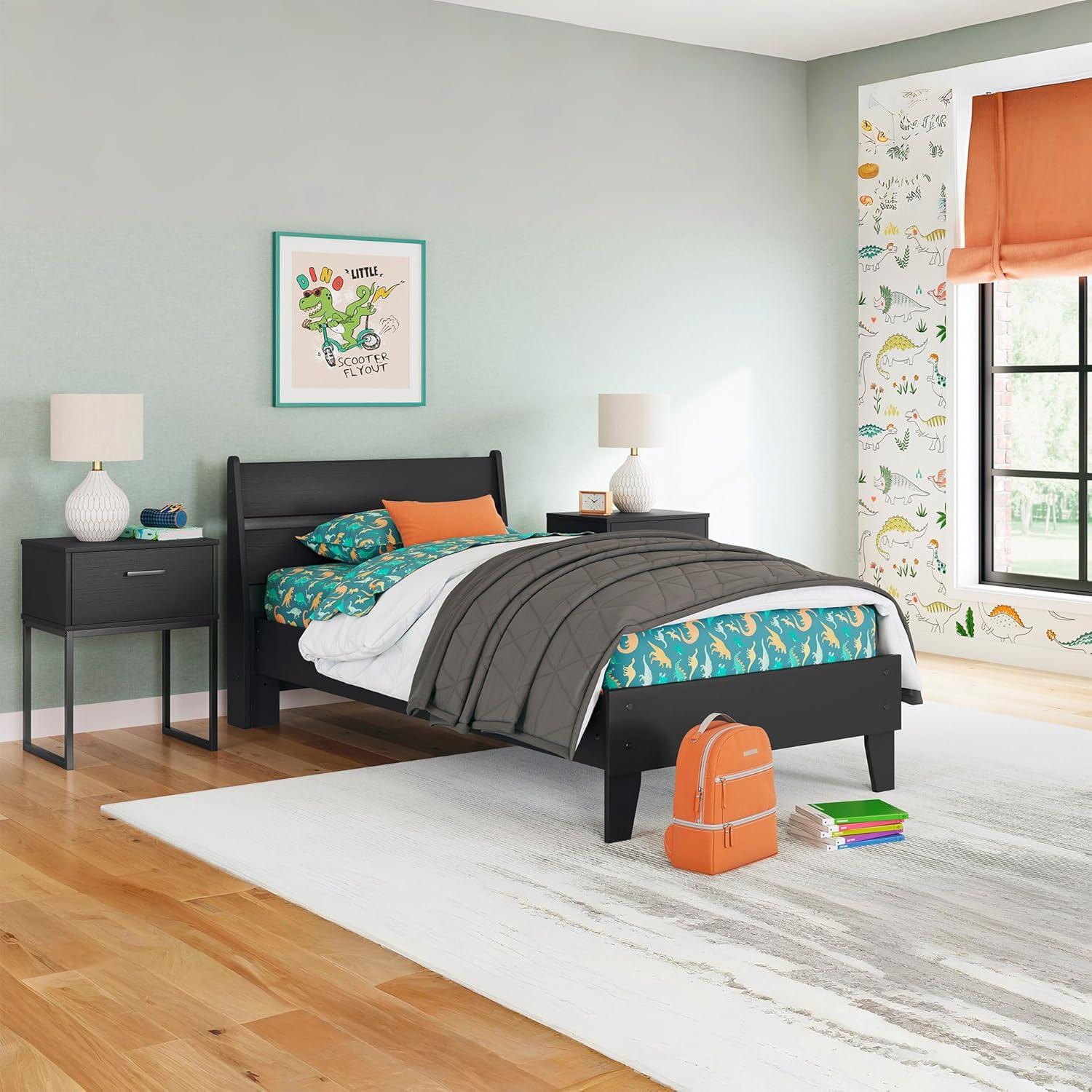 imageSignature Design by Ashley Socalle Casual Twin Platform Bed with Metal Slats No Box Spring Needed BlackBlack