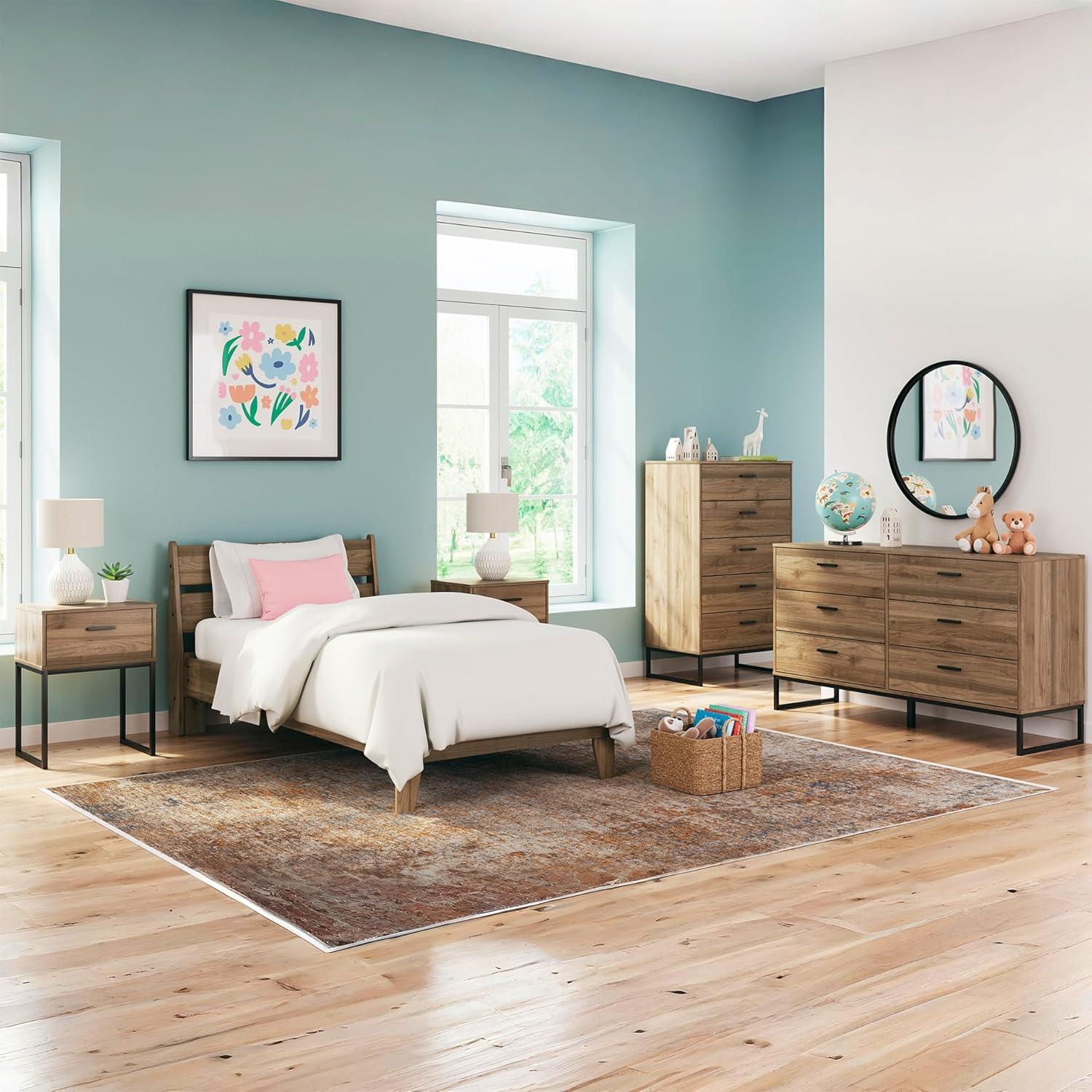 imageSignature Design by Ashley Socalle Casual Twin Platform Bed with Metal Slats No Box Spring Needed BlackHoney Brown