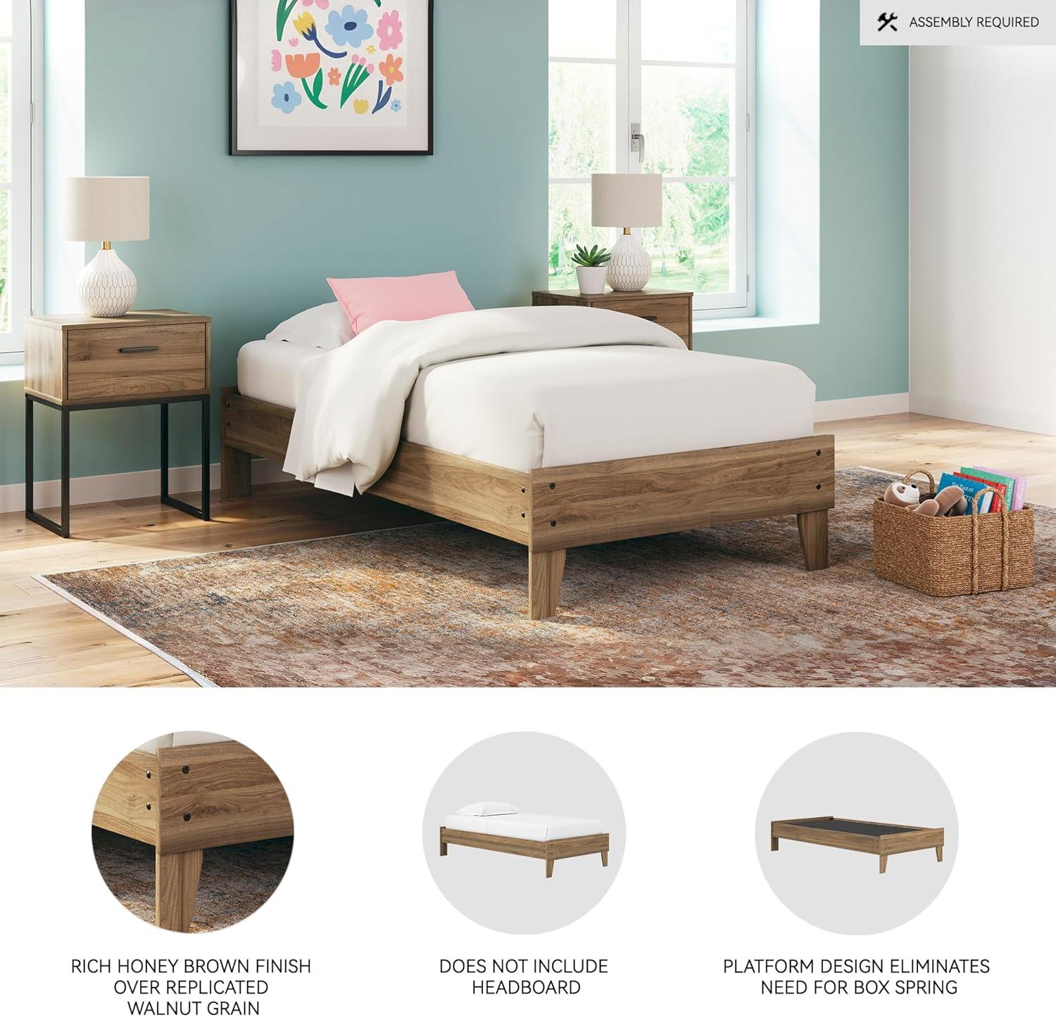 imageSignature Design by Ashley Socalle Casual Twin Platform Bed with Metal Slats No Box Spring Needed BlackHoney Brown