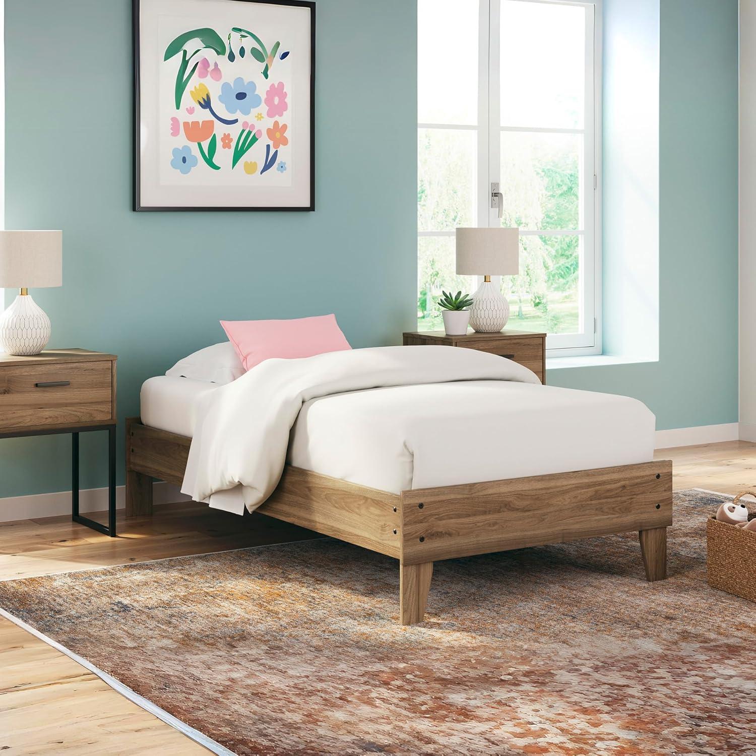 imageSignature Design by Ashley Socalle Casual Twin Platform Bed with Metal Slats No Box Spring Needed BlackHoney Brown