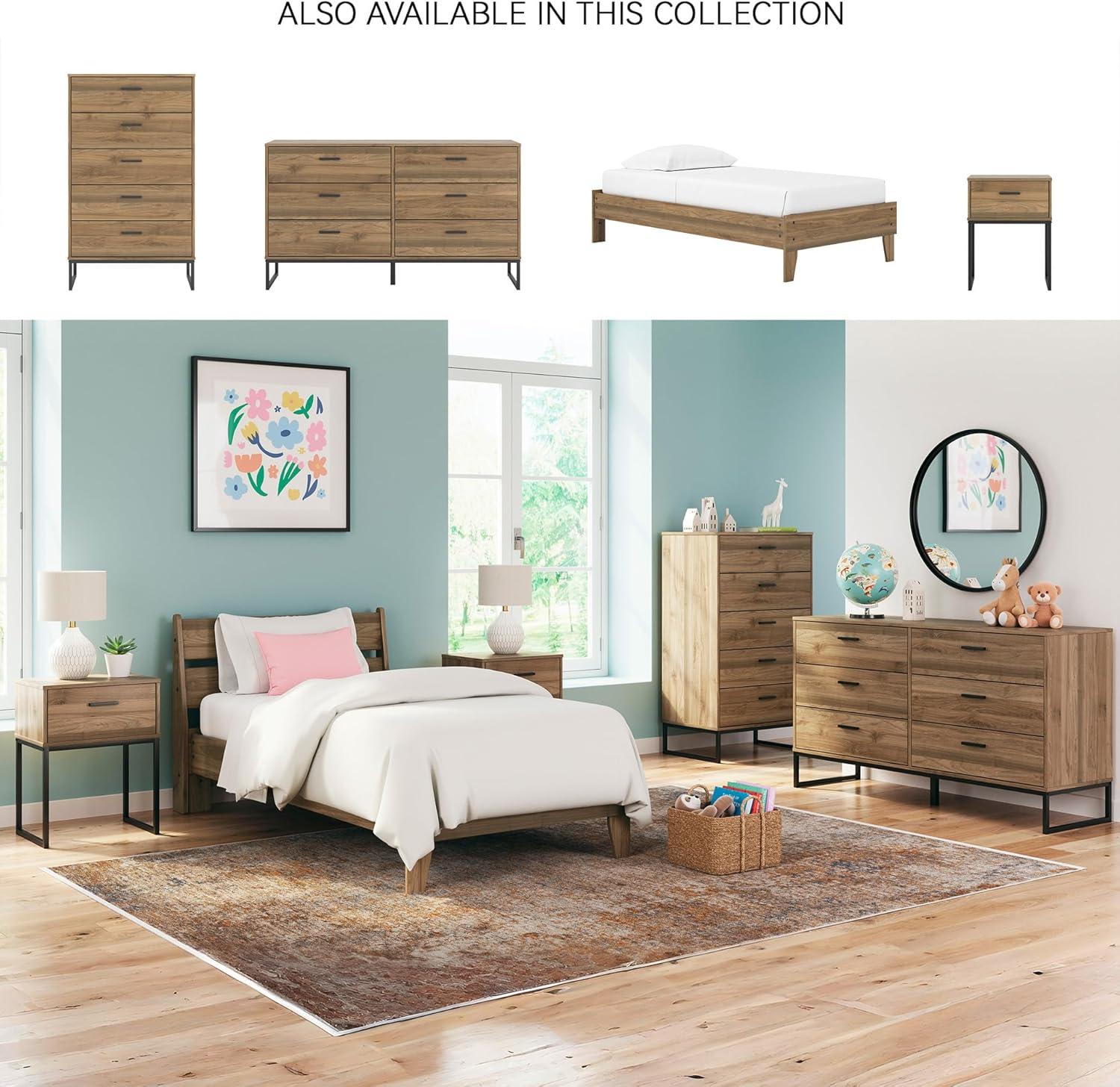 imageSignature Design by Ashley Socalle Casual Twin Platform Bed with Metal Slats No Box Spring Needed BlackHoney Brown