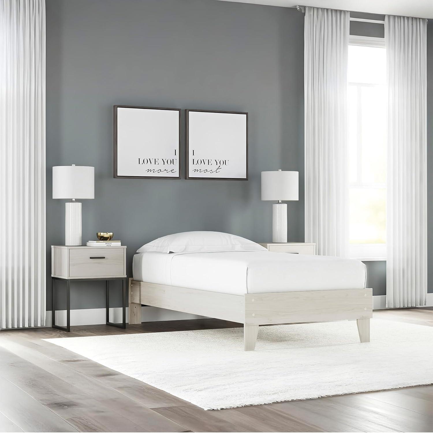 imageSignature Design by Ashley Socalle Casual Twin Platform Bed with Metal Slats No Box Spring Needed BlackNatural Beige