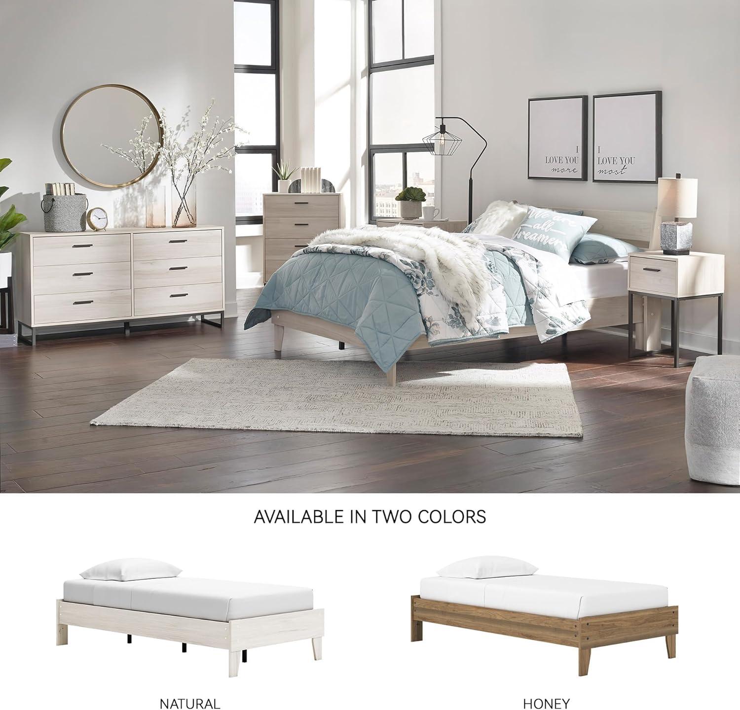 imageSignature Design by Ashley Socalle Casual Twin Platform Bed with Metal Slats No Box Spring Needed BlackNatural Beige