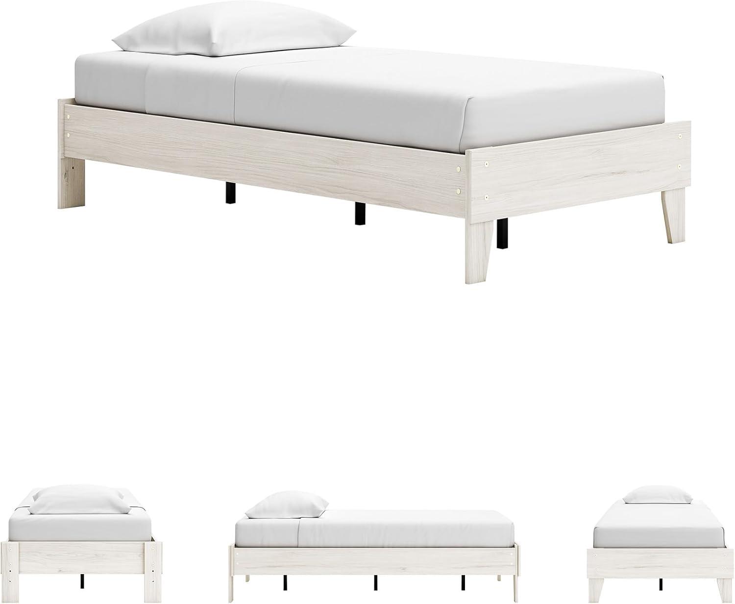 imageSignature Design by Ashley Socalle Casual Twin Platform Bed with Metal Slats No Box Spring Needed BlackNatural Beige