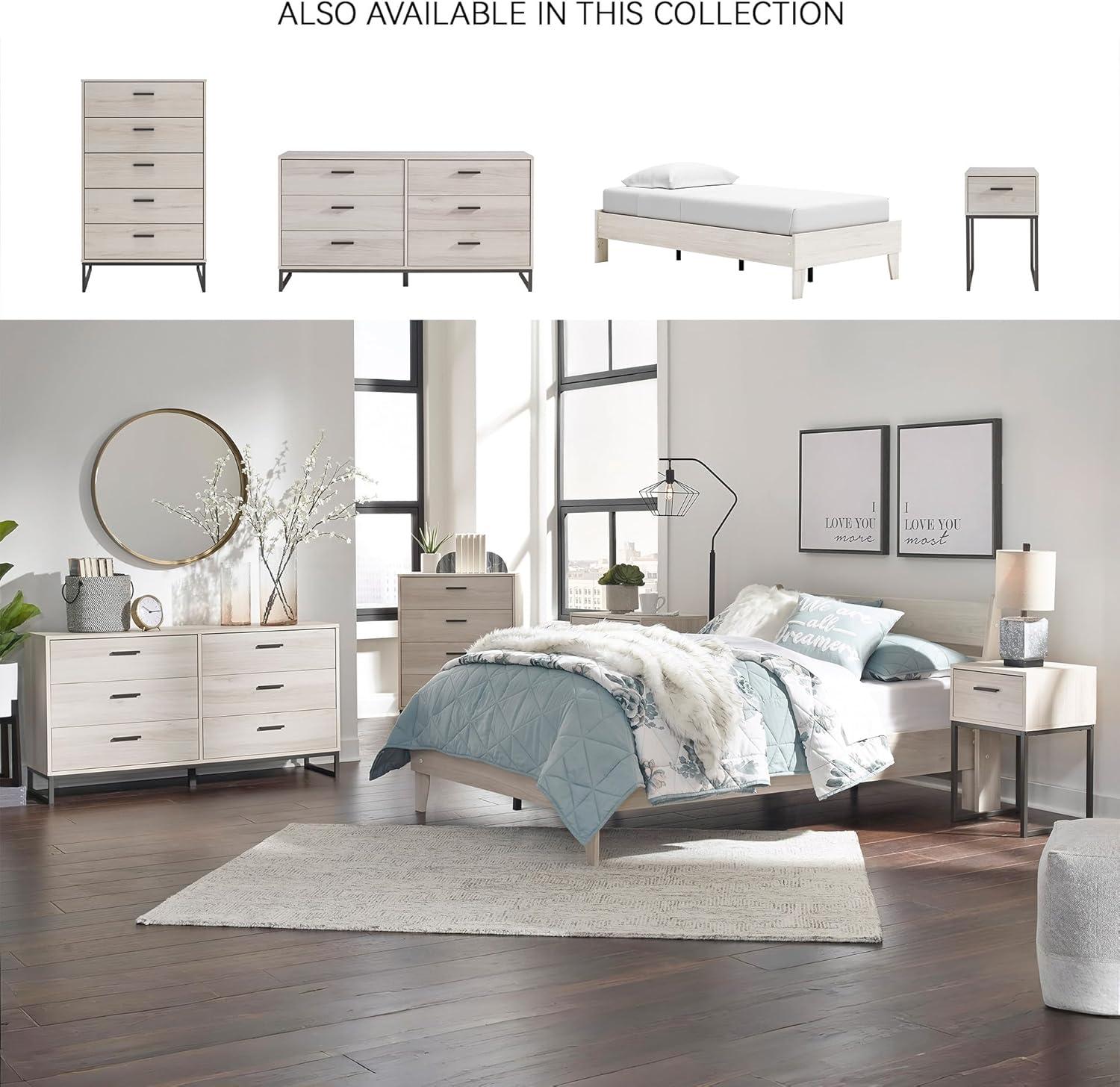 imageSignature Design by Ashley Socalle Casual Twin Platform Bed with Metal Slats No Box Spring Needed BlackNatural Beige