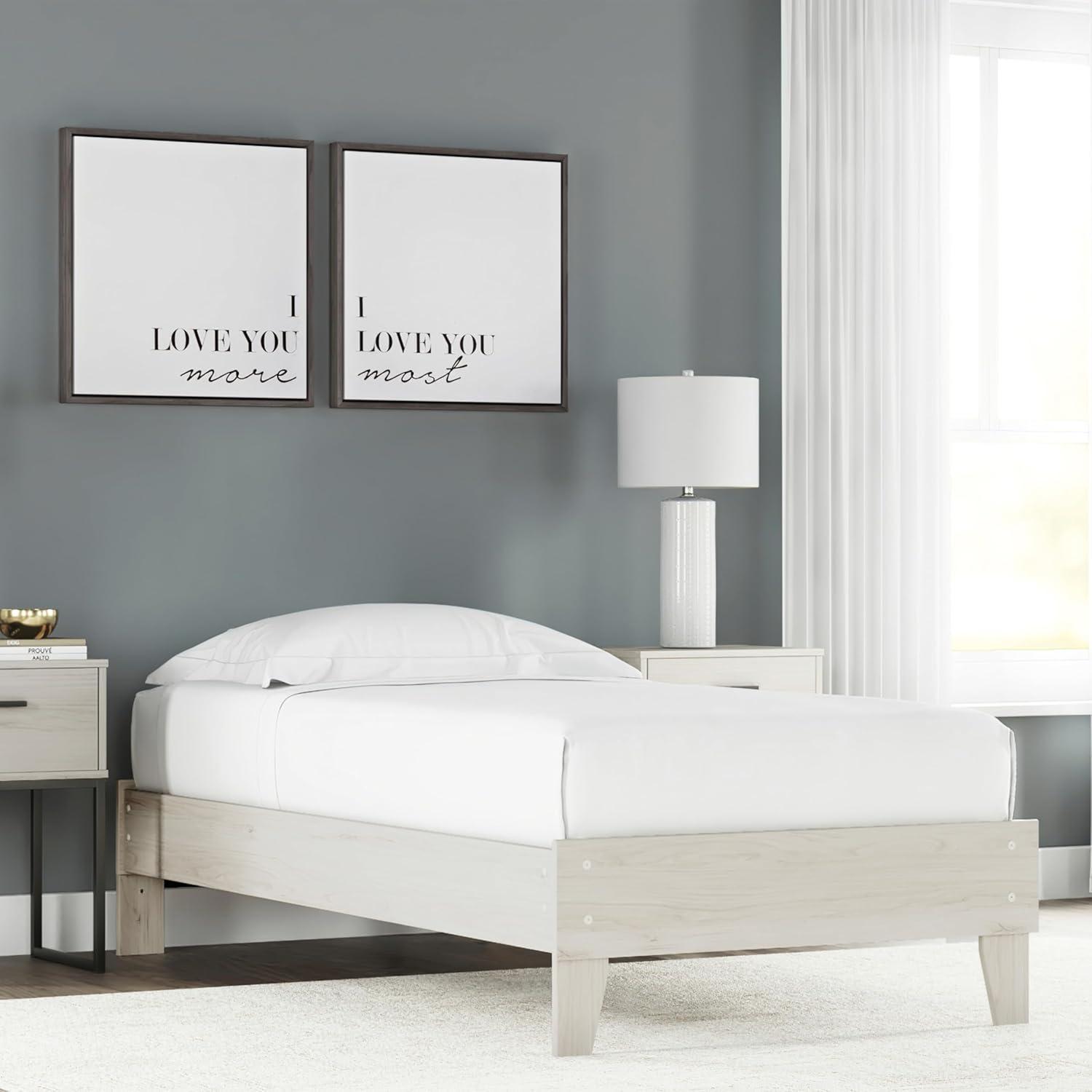 imageSignature Design by Ashley Socalle Casual Twin Platform Bed with Metal Slats No Box Spring Needed BlackNatural Beige