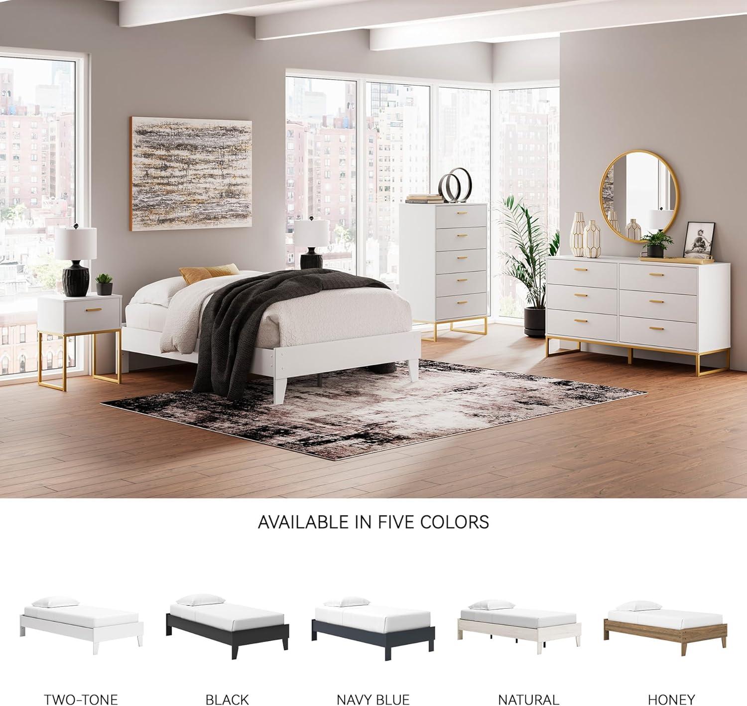 imageSignature Design by Ashley Socalle Casual Twin Platform Bed with Metal Slats No Box Spring Needed BlackOld White