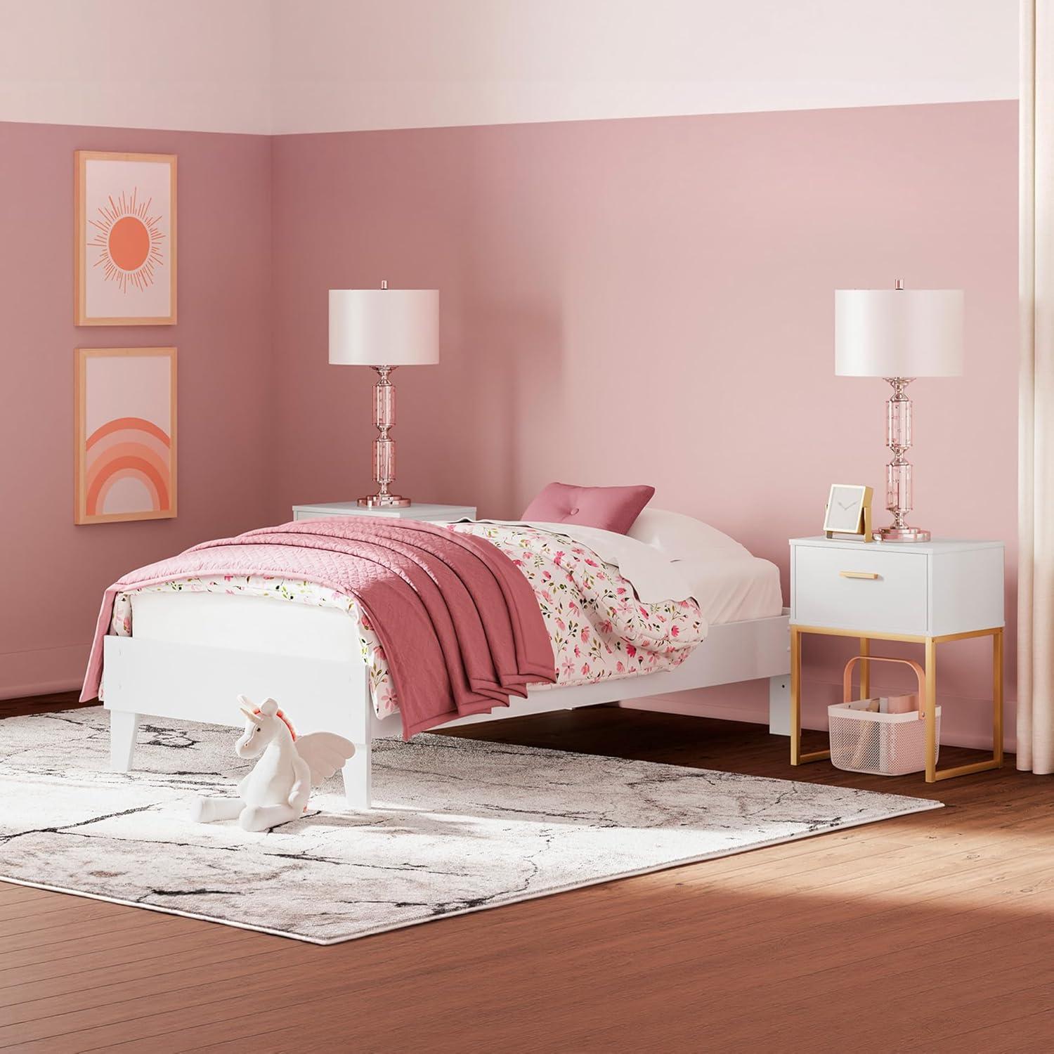 imageSignature Design by Ashley Socalle Casual Twin Platform Bed with Metal Slats No Box Spring Needed BlackOld White