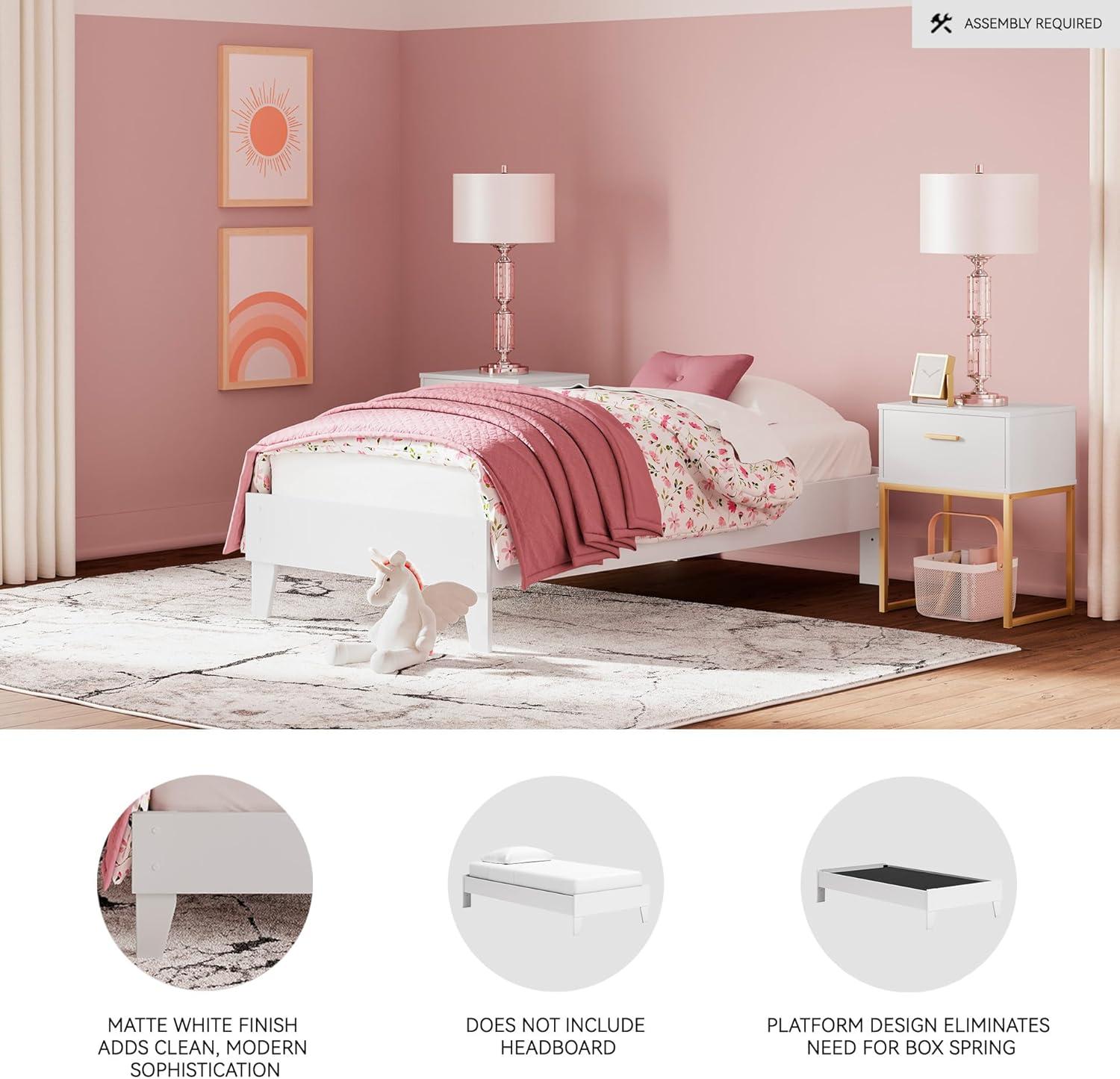 imageSignature Design by Ashley Socalle Casual Twin Platform Bed with Metal Slats No Box Spring Needed BlackOld White