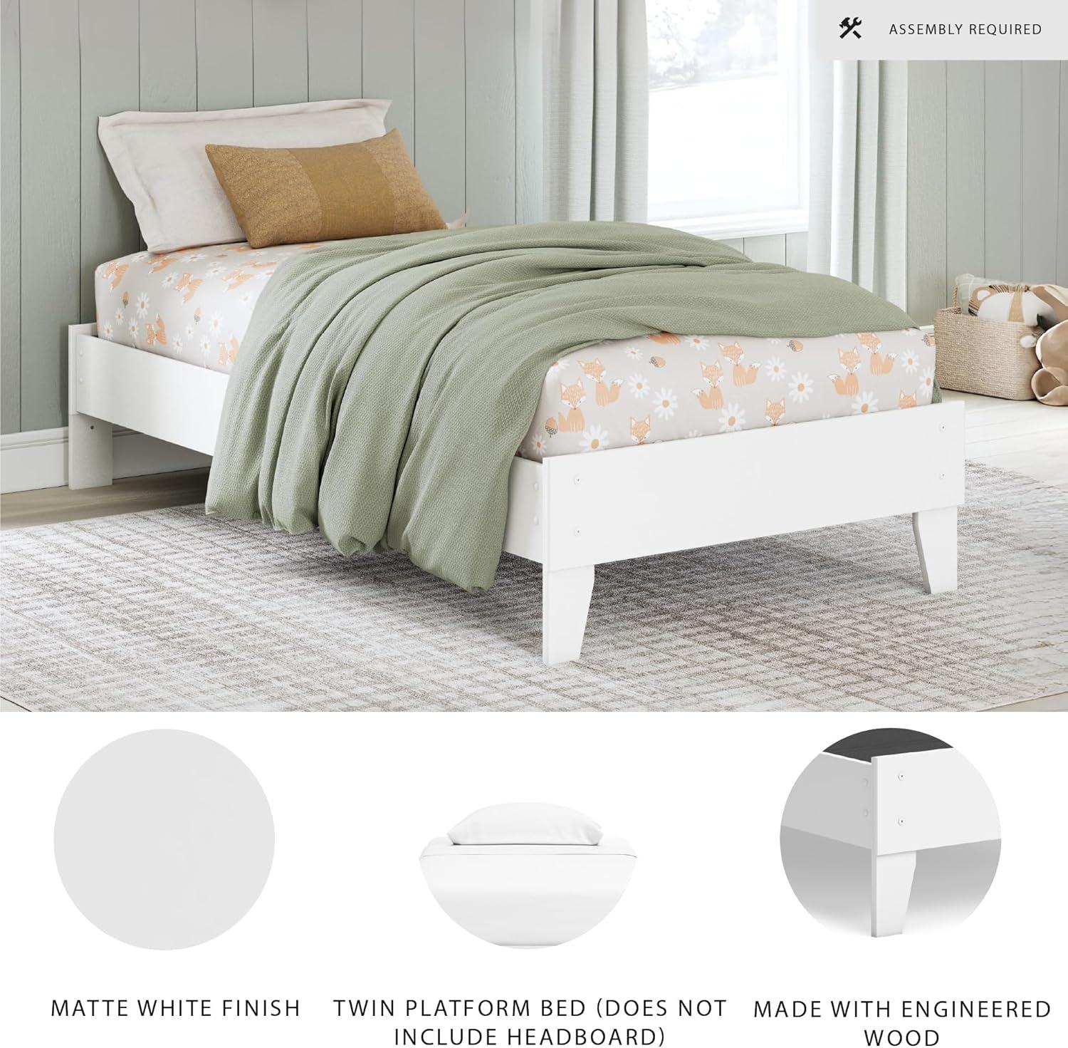 imageSignature Design by Ashley Socalle Casual Twin Platform Bed with Metal Slats No Box Spring Needed BlackPure White