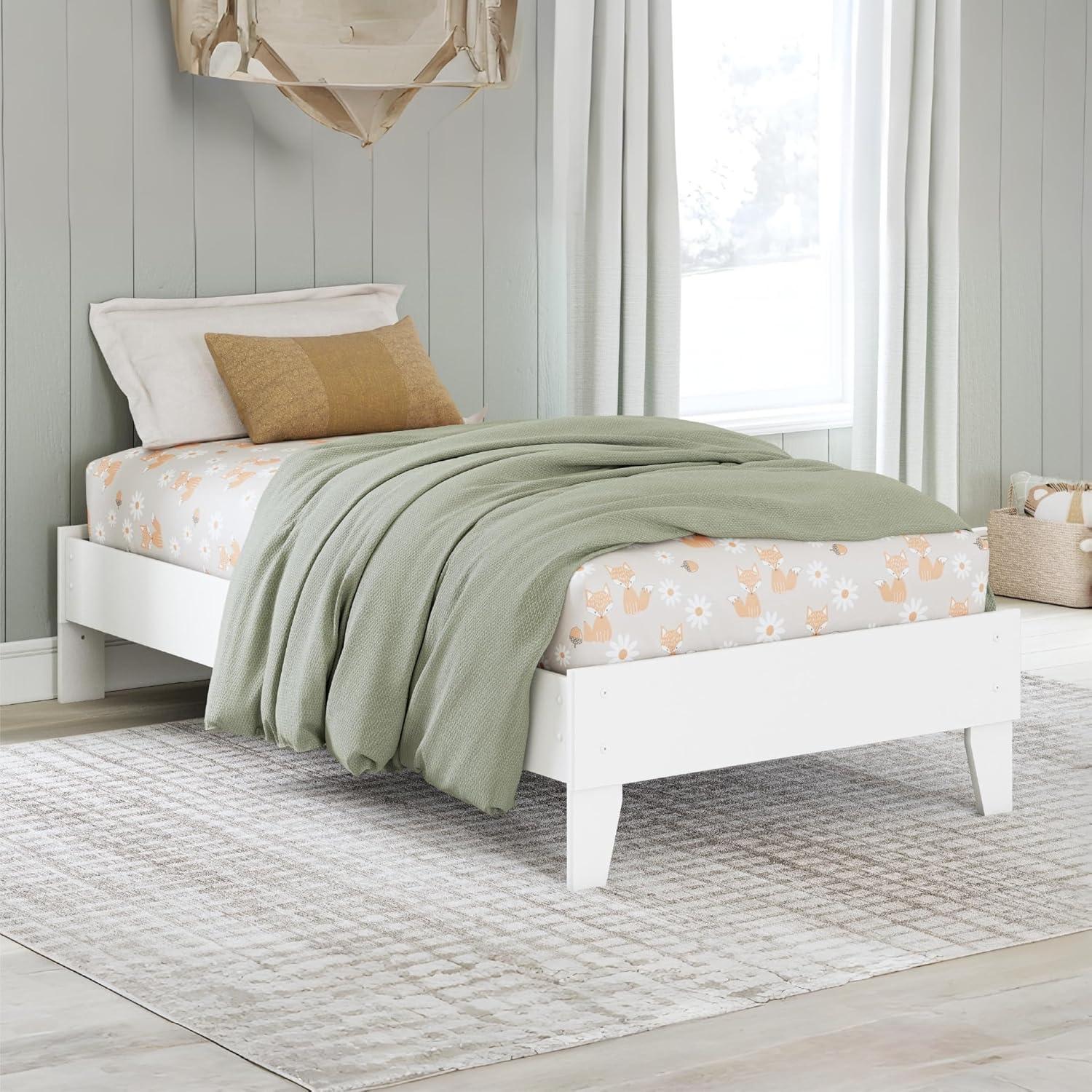 imageSignature Design by Ashley Socalle Casual Twin Platform Bed with Metal Slats No Box Spring Needed BlackPure White