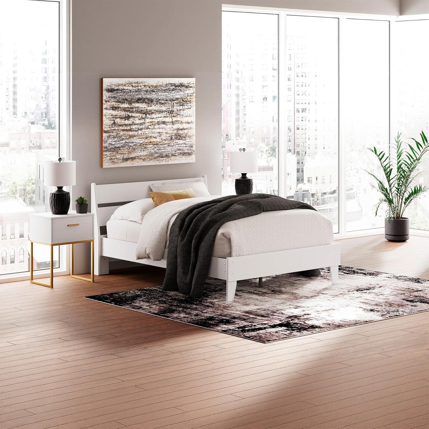 imageSignature Design by Ashley Socalle Casual Twin Platform Bed with Metal Slats No Box Spring Needed BlackWhite