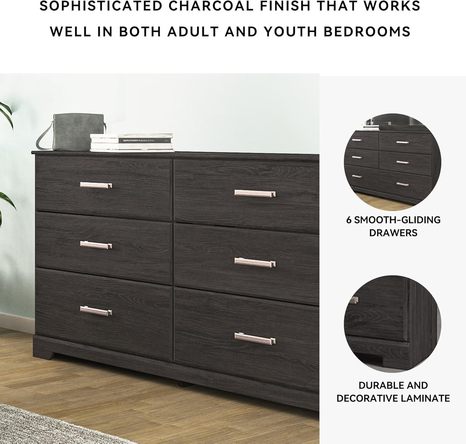imageSignature Design by Ashley Stelsie Modern Scandinavian 6 Drawer Dresser WhitewashBlack