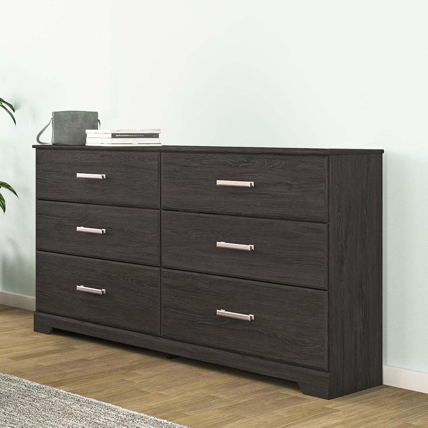 imageSignature Design by Ashley Stelsie Modern Scandinavian 6 Drawer Dresser WhitewashBlack