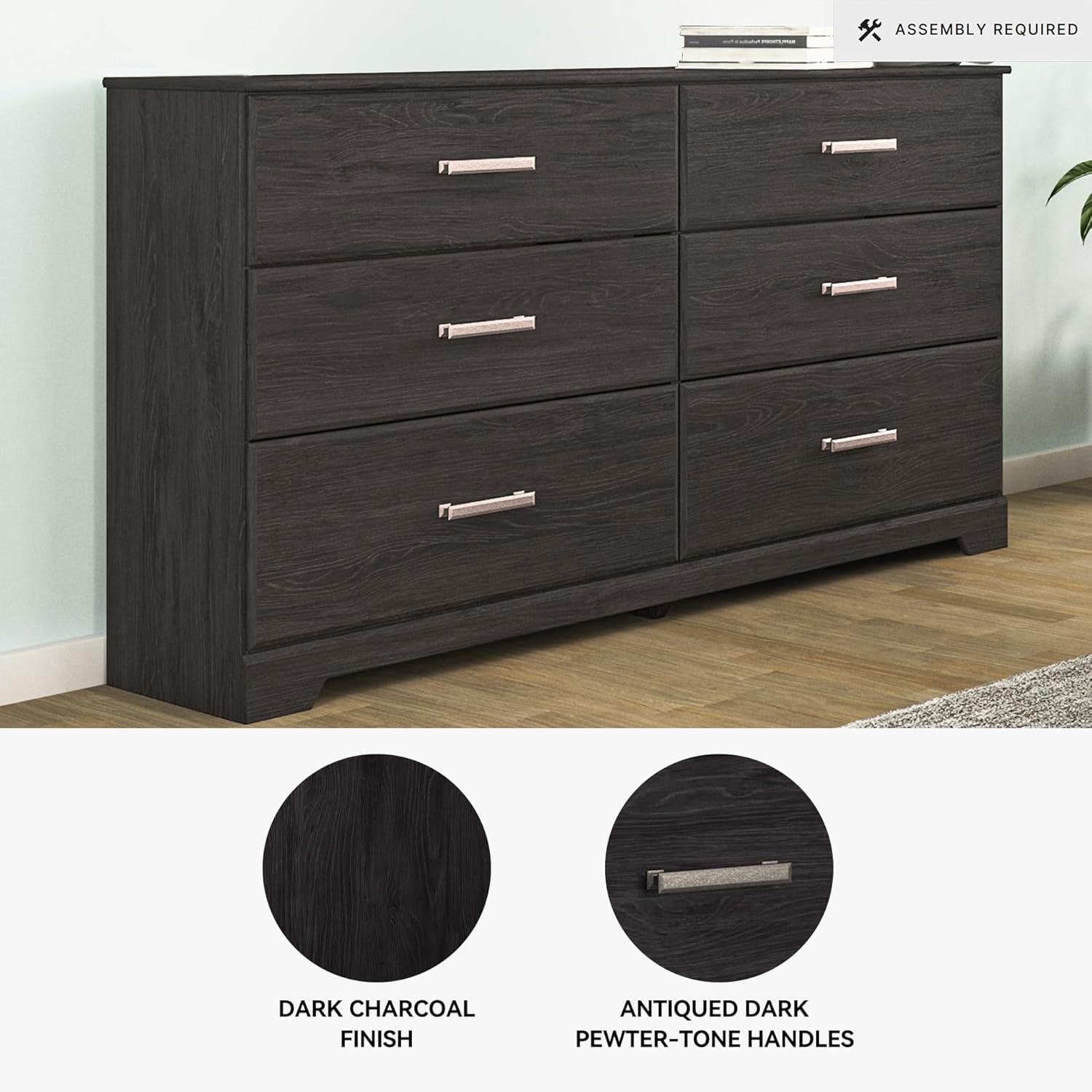 imageSignature Design by Ashley Stelsie Modern Scandinavian 6 Drawer Dresser WhitewashBlack