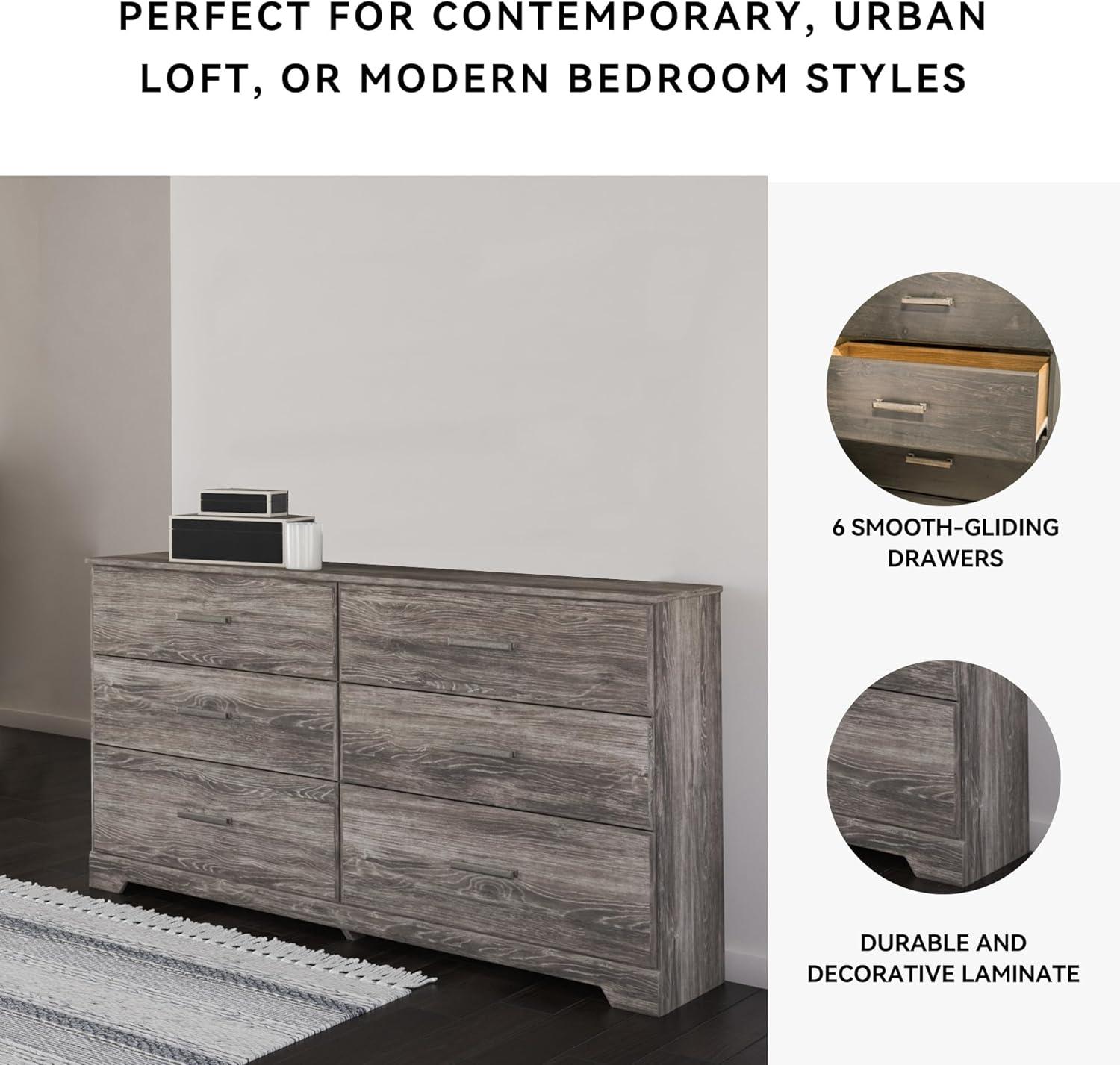 imageSignature Design by Ashley Stelsie Modern Scandinavian 6 Drawer Dresser WhitewashGrayish Brown