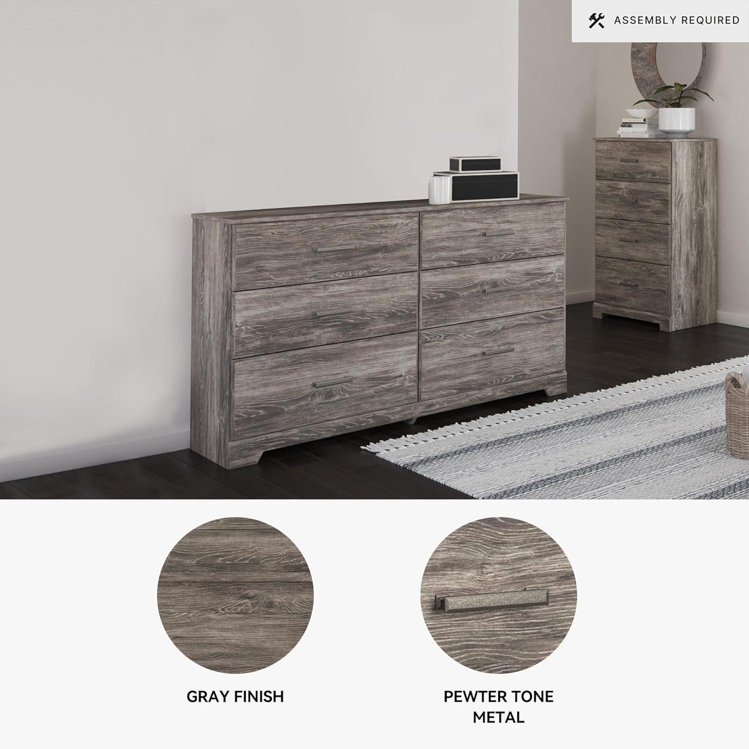 imageSignature Design by Ashley Stelsie Modern Scandinavian 6 Drawer Dresser WhitewashGrayish Brown