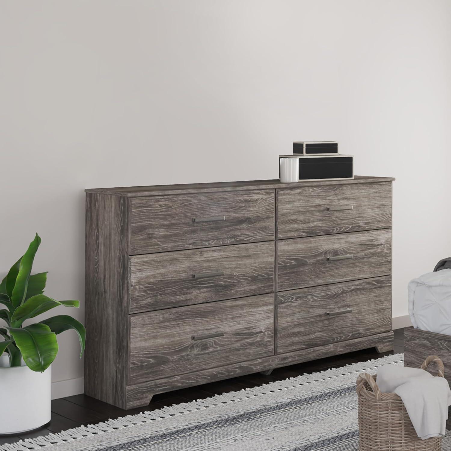 imageSignature Design by Ashley Stelsie Modern Scandinavian 6 Drawer Dresser WhitewashGrayish Brown