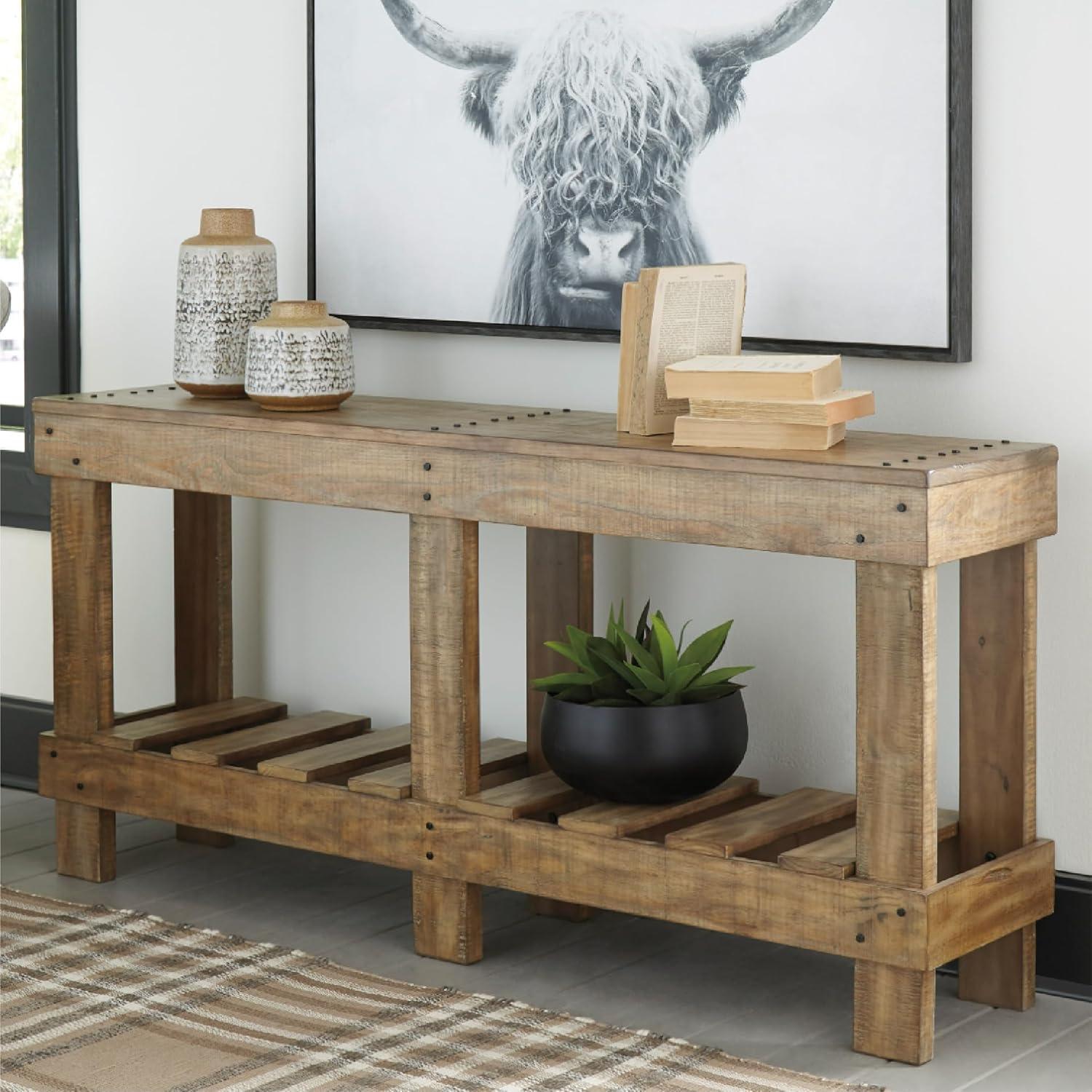 imageSignature Design by Ashley Susandeer Rustic Farmhouse Console Sofa Table BrownSusandeer