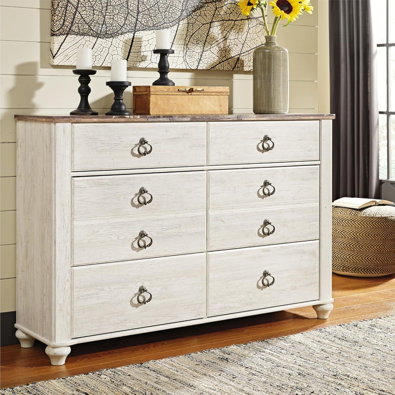 imageSignature Design by Ashley Willowton Coastal Cottage 6 Drawer Dresser with Faux Plank Top WhitewashWhitewash