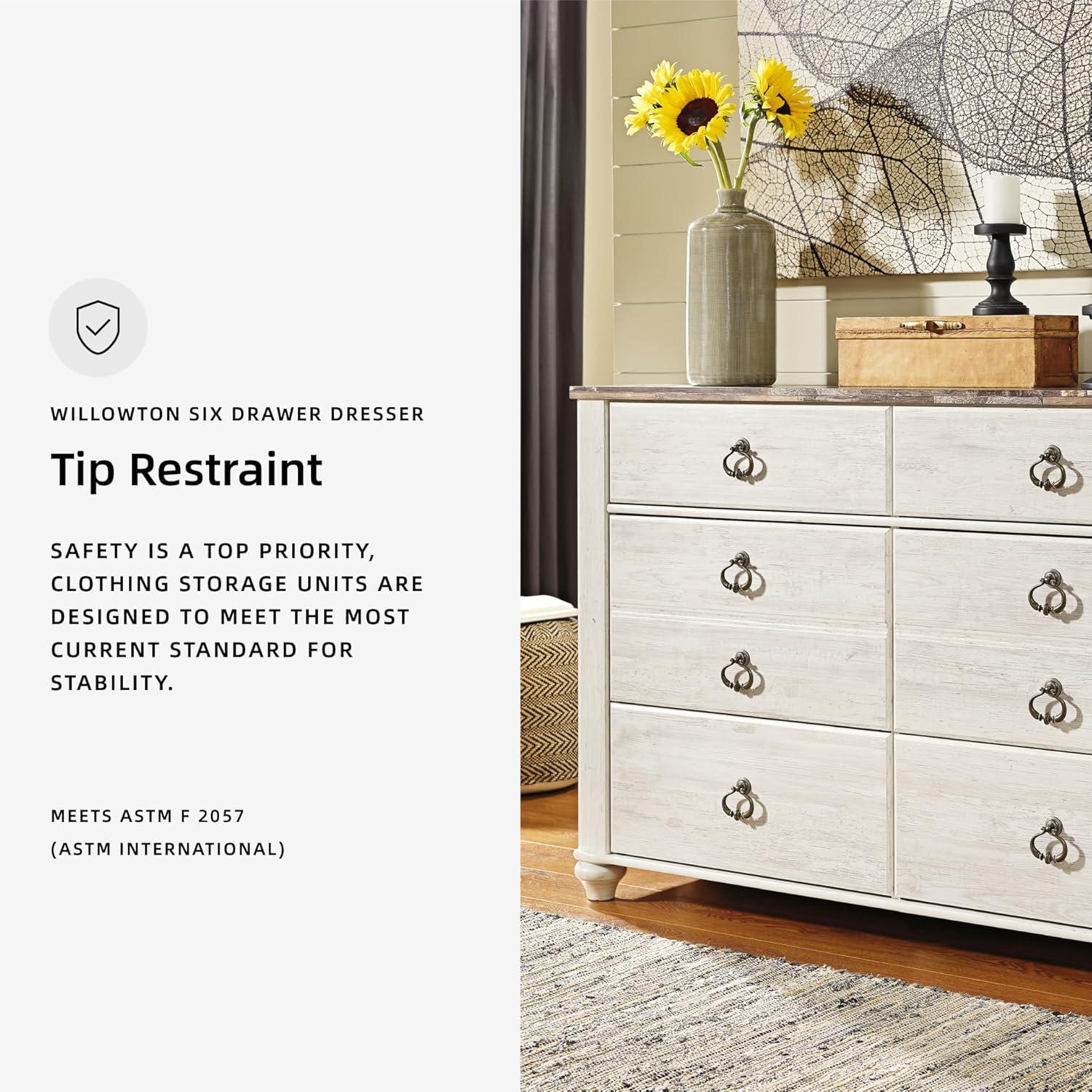 imageSignature Design by Ashley Willowton Coastal Cottage 6 Drawer Dresser with Faux Plank Top WhitewashWhitewash