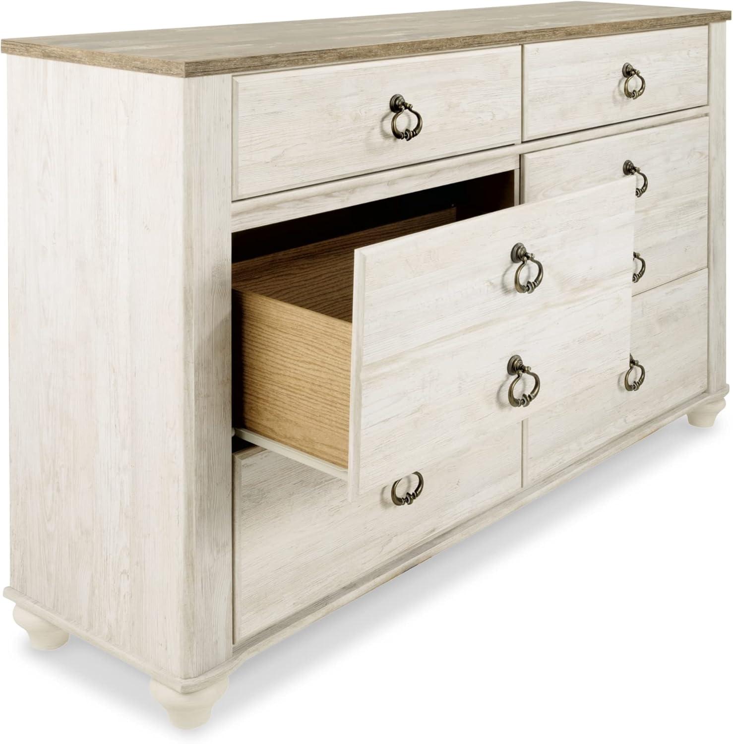 imageSignature Design by Ashley Willowton Coastal Cottage 6 Drawer Dresser with Faux Plank Top WhitewashWhitewash