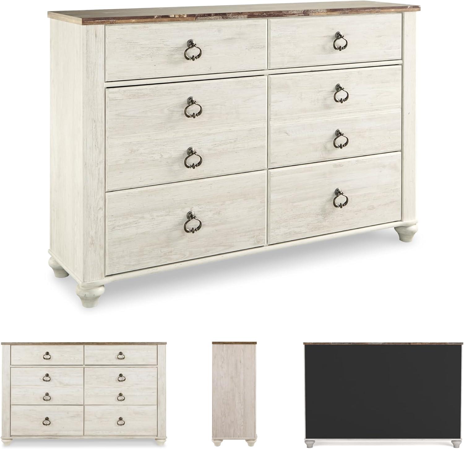 imageSignature Design by Ashley Willowton Coastal Cottage 6 Drawer Dresser with Faux Plank Top WhitewashWhitewash