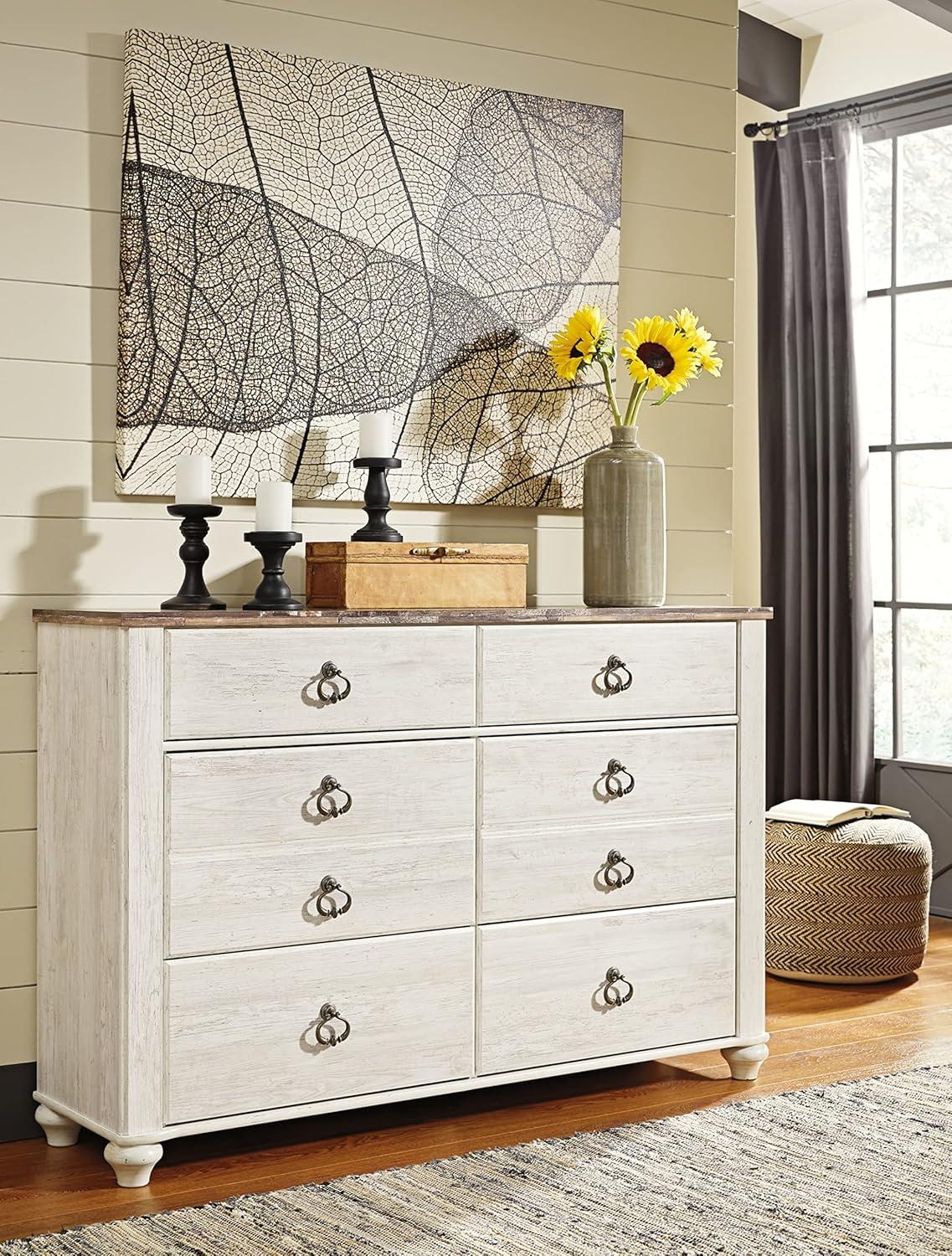 imageSignature Design by Ashley Willowton Coastal Cottage 6 Drawer Dresser with Faux Plank Top WhitewashWhitewash