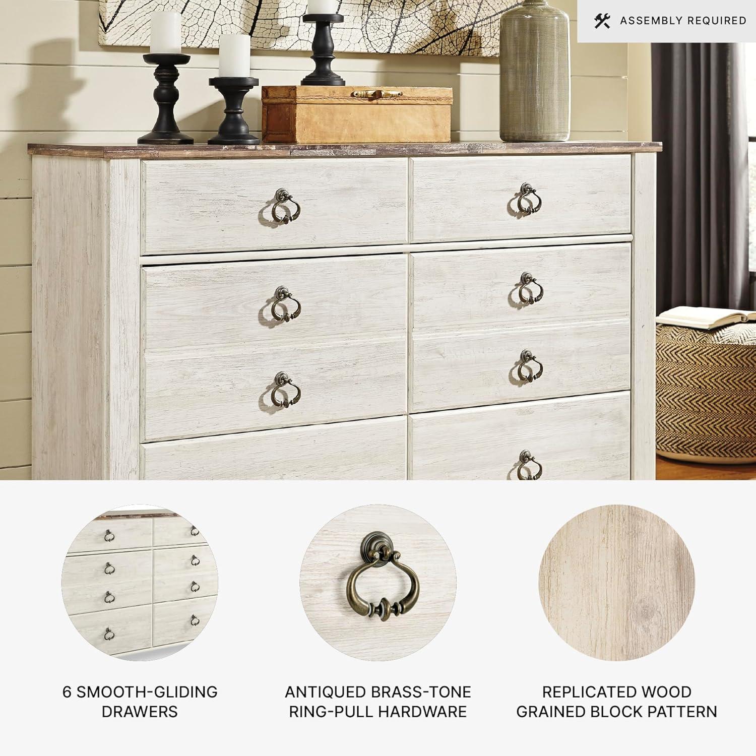 imageSignature Design by Ashley Willowton Coastal Cottage 6 Drawer Dresser with Faux Plank Top WhitewashWhitewash
