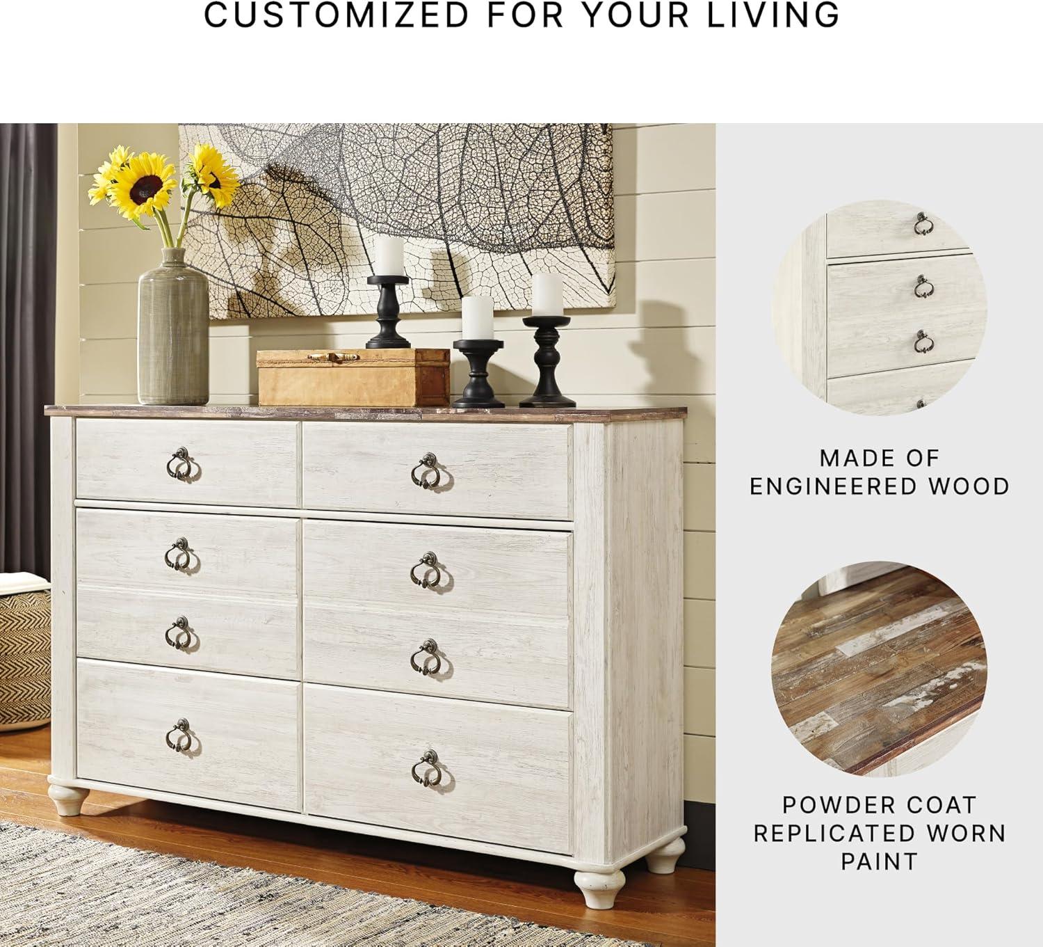 imageSignature Design by Ashley Willowton Coastal Cottage 6 Drawer Dresser with Faux Plank Top WhitewashWhitewash