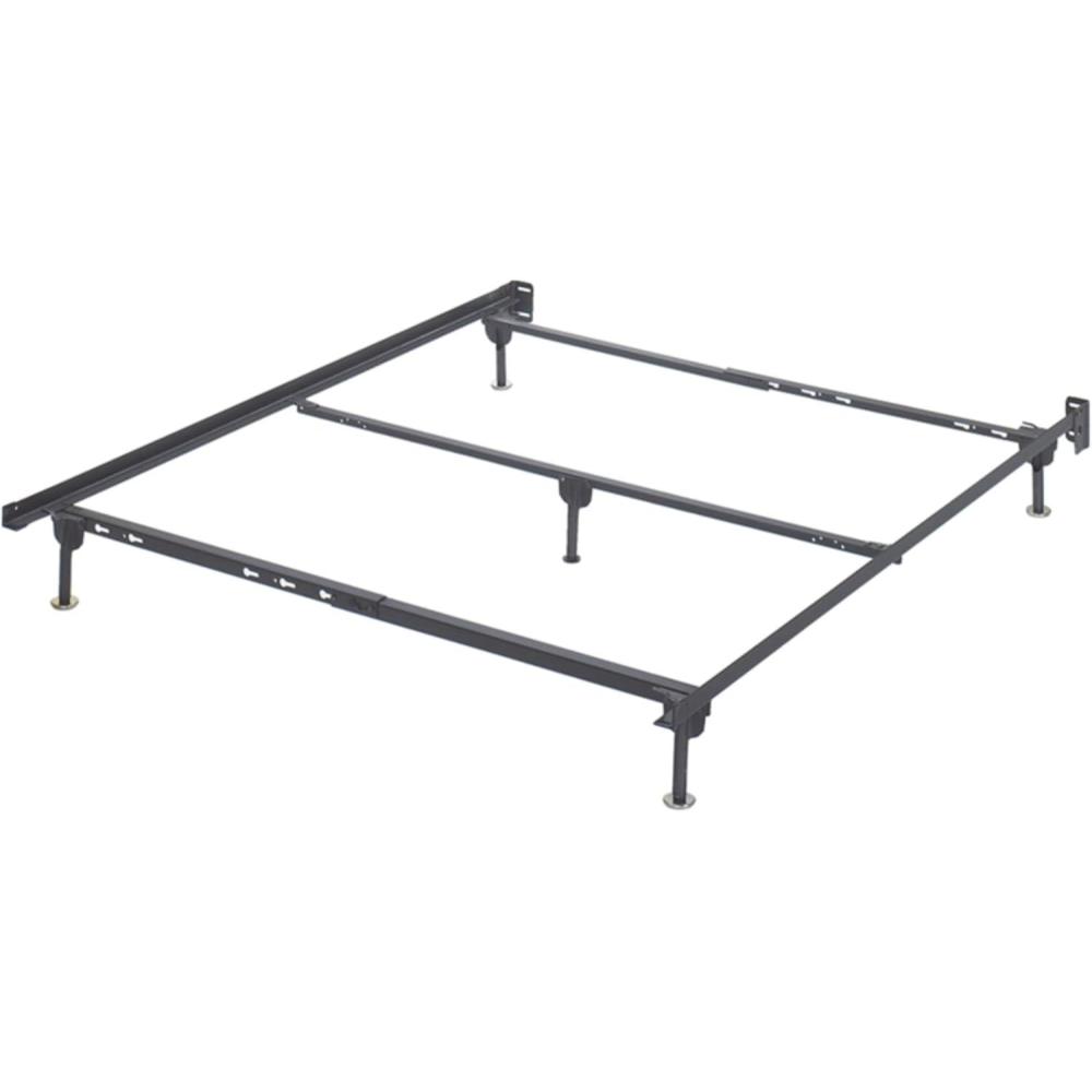 imageSignature Design by Ashley Adjustable Metal Bolt on Bed Base Frame with Protective Floor Glides KingCalifornia BlackQueen