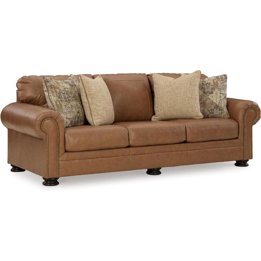 imageSignature Design by Ashley Carianna Classic Leather Match Sofa with Nailhead Trim Dark Brown