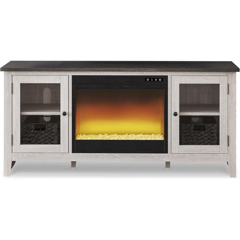 imageSignature Design by Ashley Dorrinson Modern Farmhouse 60quot TV Stand with Electric Fireplace for TVs up to 69quot White ampamp GrayWhitewash