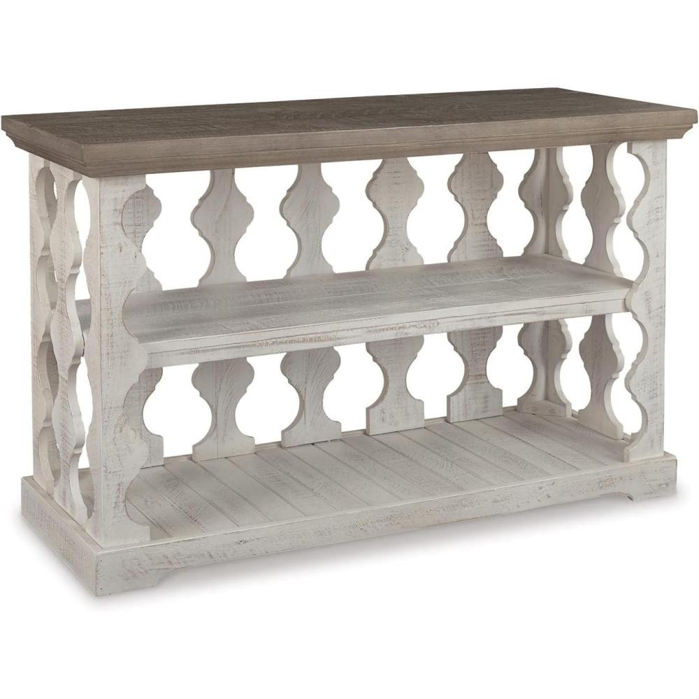 imageSignature Design by Ashley Havalance Farmhouse Console Sofa Table Fixed Shelf Pine Wood 455quot W x 1725quot D x 2788quot H Distressed Finish Gray ampamp White