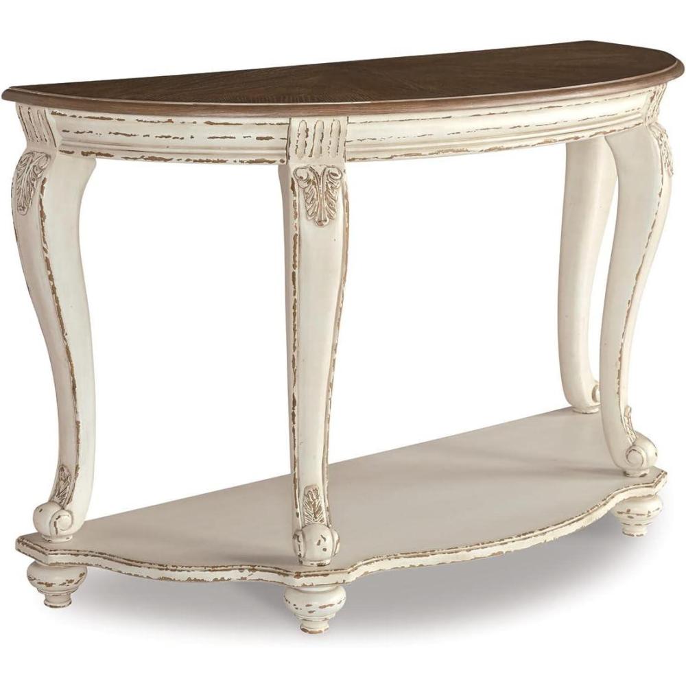 imageSignature Design by Ashley Realyn French Country SemiCircle Console Table White ampamp BrownWhitewash