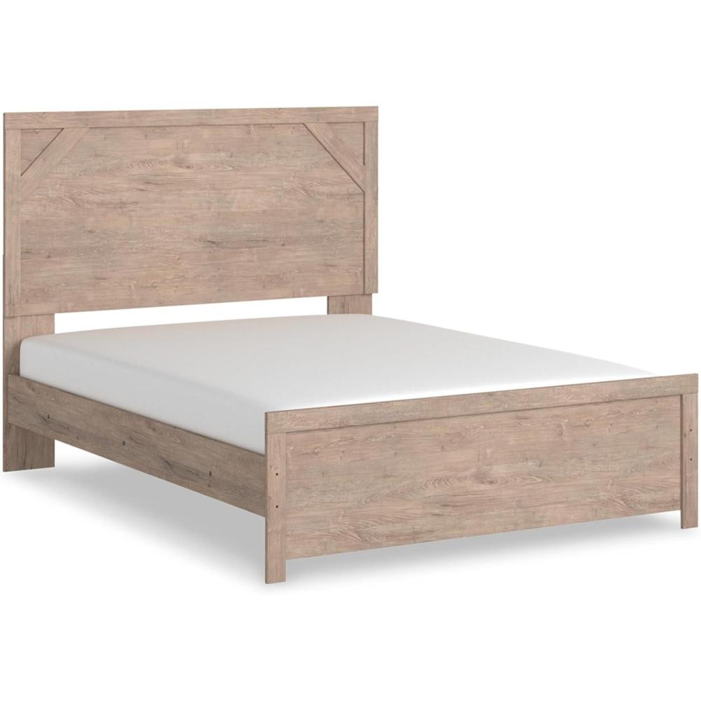 imageSignature Design by Ashley Senniberg Rustic Queen Panel Bed with Metal Slats Foundation or Box Spring Needed Light BrownLight BrownWhite