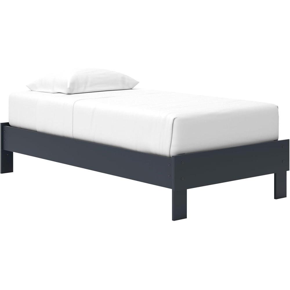 imageSignature Design by Ashley Simmenfort Vintage Twin Platform Bed with Metal Slats No Box Spring Needed Blue