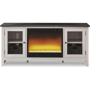 Signature Design by Ashley Dorrinson Modern Farmhouse 60″ TV Stand with Electric Fireplace for TVs up to 69″, White & Gray(Whitewash)