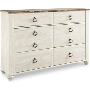 Signature Design by Ashley Willowton Coastal Cottage 6 Drawer Dresser with Faux Plank Top, Whitewash(Whitewash)