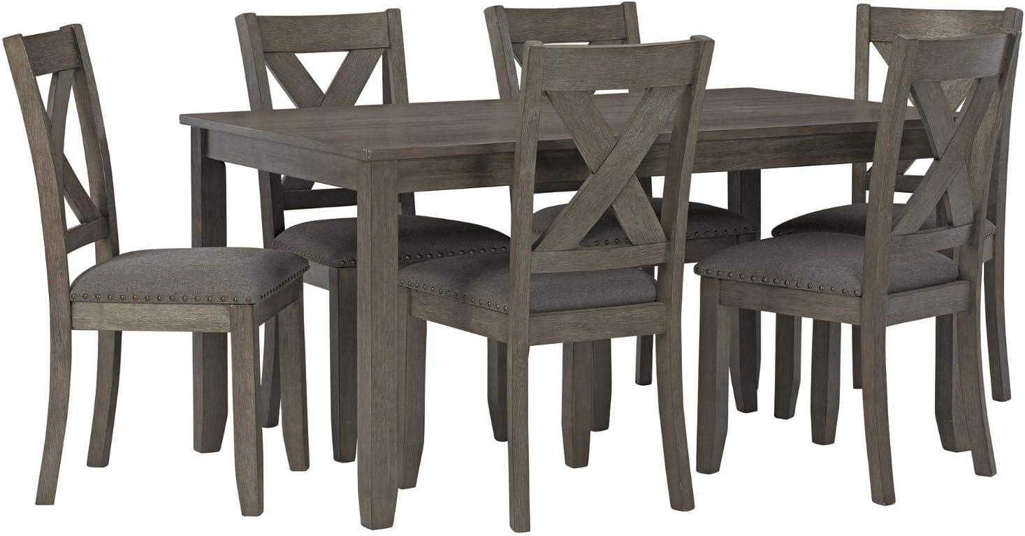imageSignature Design by Ashley Caitbrook 7 Piece Rustic Dining Set with Barstools GrayDark Gray